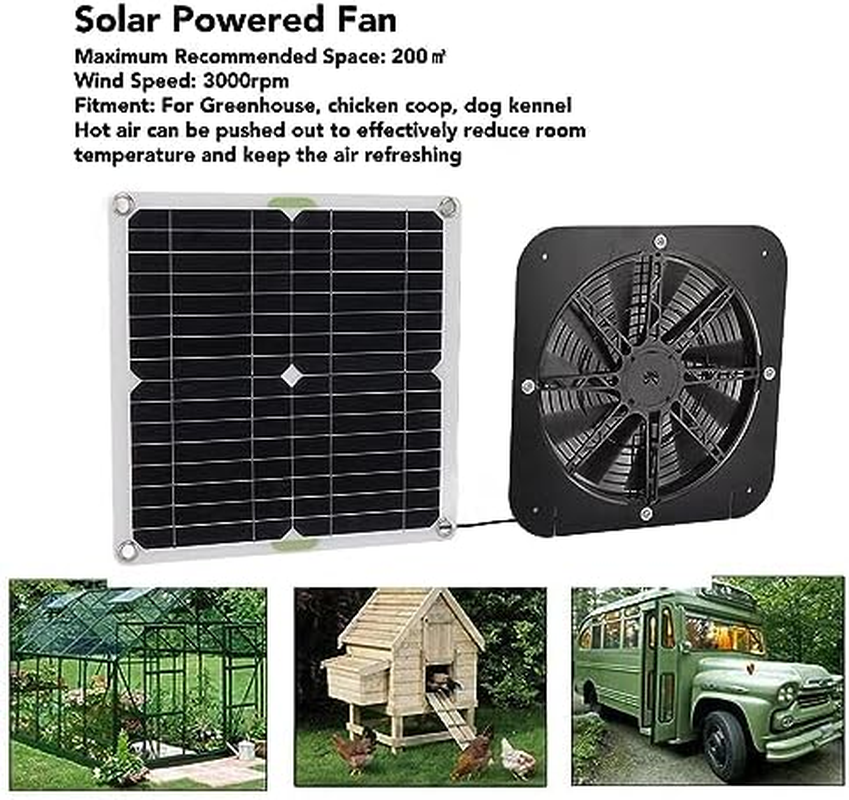 Omabeta 13.5 Inch 100W Solar Powered Fan, Solar Panel Fan Kit for Greenhouse Chicken Coop with 3000 RPM Auto Speed Adjust image number 2