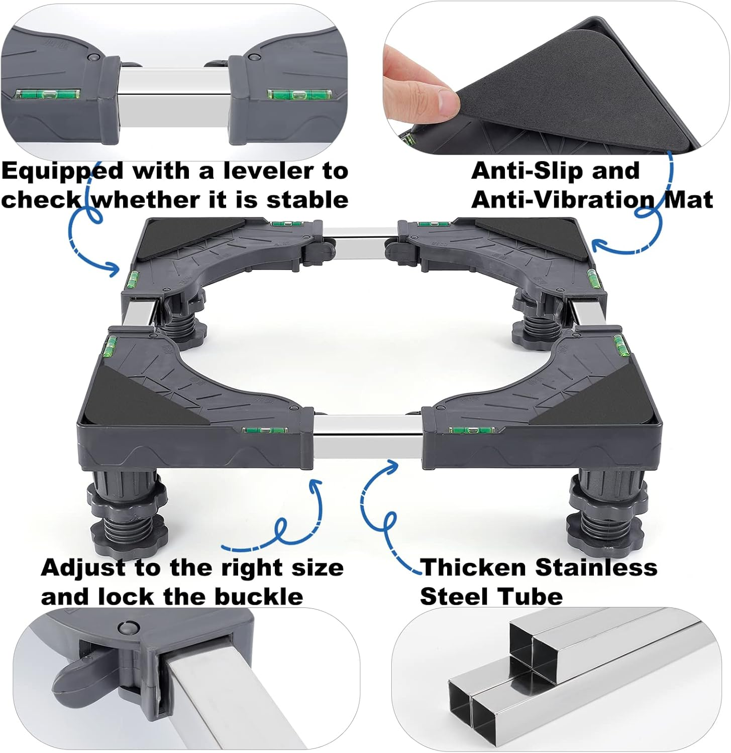 W B D WEIBIDA Mini Fridge Stand Adjustable Refrigerator with 4 Strong Feet Universal Washer and Dryer Heavy Duty Washing Machine Pedestal Platform for Dorm Appliance Multi-Functional Base, Deep Grey image number 1