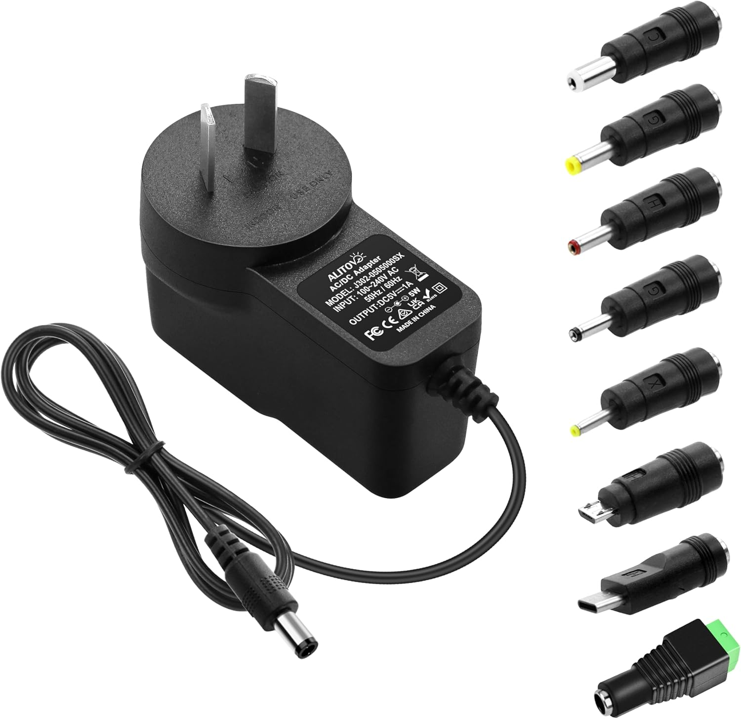 ALITOVE 5V 1A Power Supply 5 Volt 1A 5W Power Adapter 100-240V AC to DC 5V Universal Power Cord AC/DC Converter with 5.5X2.5Mm 5.5X2.1Mm 4.0X1.7Mm 3.5X1.35Mm 3.0X1.1Mm 2.5X0.7Mm Micro-Usb Type-C Tips image number 3
