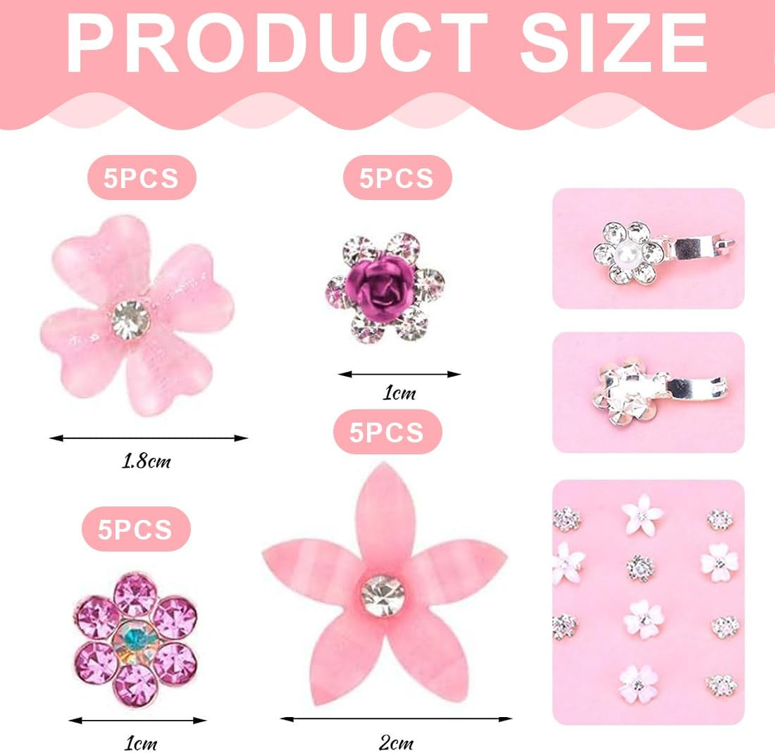 WUSJCOF Pack of 20 Pink Hair Flowers Hair Clips Communion Wedding with Rhinestones Girls Women 4 Styles Festive Accessories image number 5