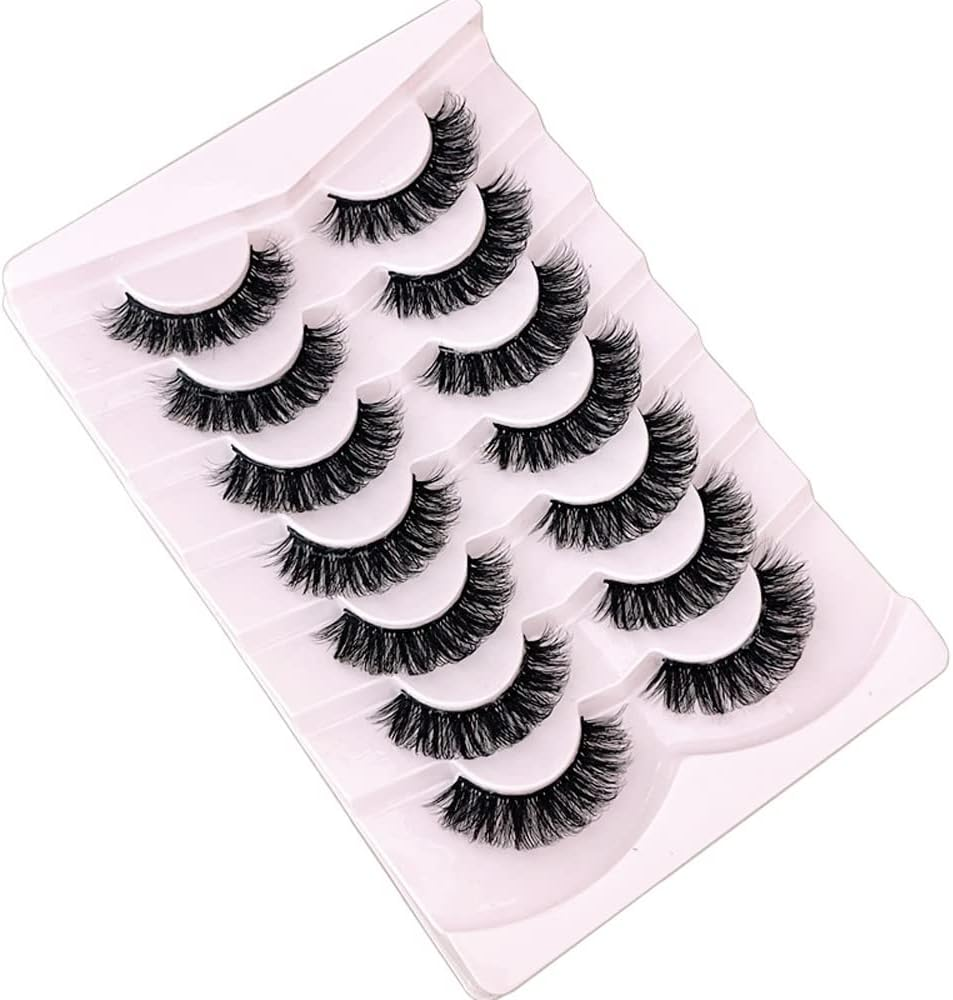 OCHILIMA Russian Strip Eyelashes, Natural Look, D Curly, Fluffy, 3D Effect, Cat Eye, Soft, Fake Lashes, Pack of 7 Pairs image number 1