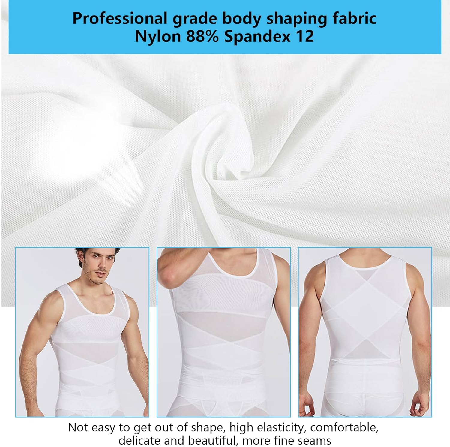 Feimvbe 2 Pieces Compression Shirt for Men Mesh Vest Sleeveless Tank Tops Men Shirt Mens Shapewear Tight Tummy Control Vest Slimming Vest image number 5