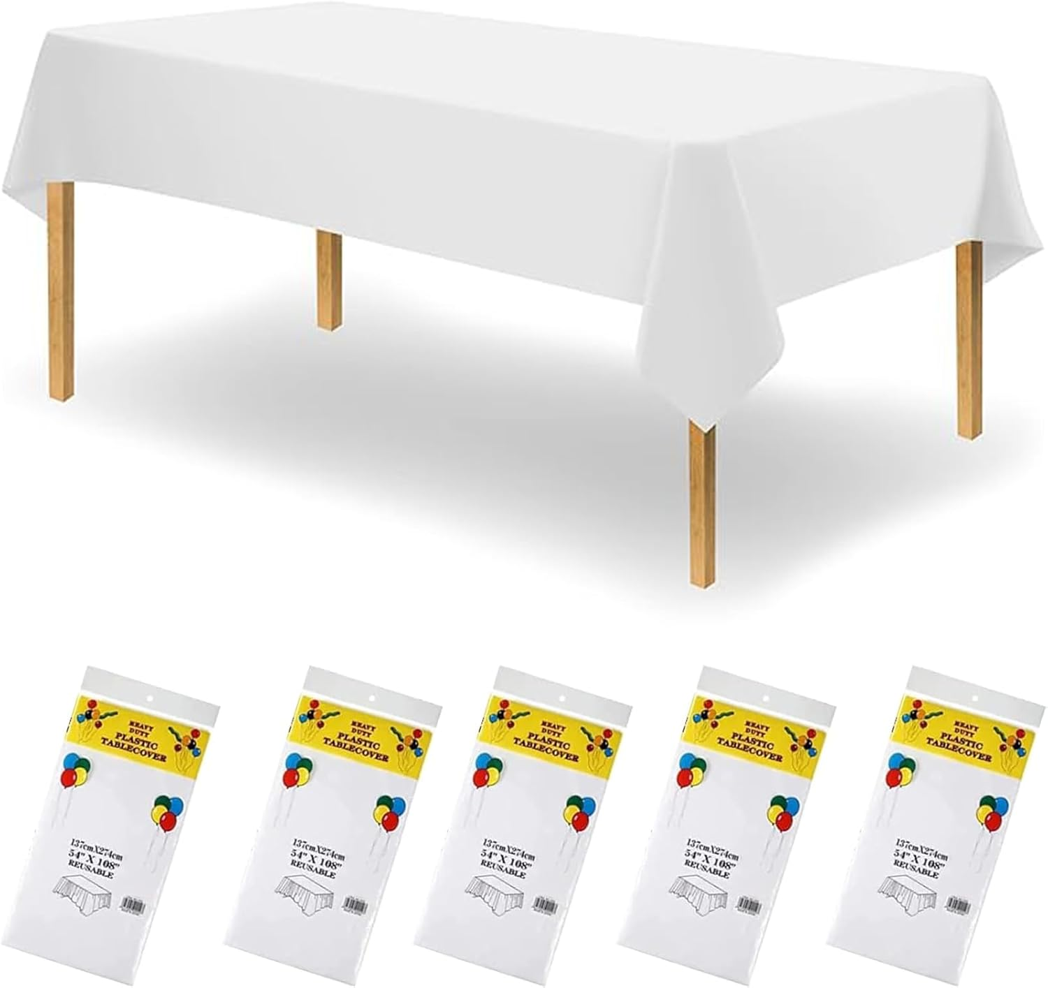5 Pack Disposable Plastic Tablecloth,137X274Cm Gold Stamping Dot Rectangular Table Cloth,Suitable for Patio Barbecues, Weddings, Parties, Holidays, Cafeterias. (White and Gold) - Balloon image number 6