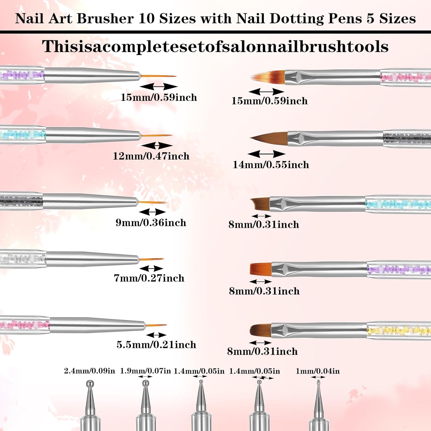 Double End Nail Brush, 10 Pieces Nail Design Brushes for Gel Nails, Acrylic Nail Brush Set with Nail Liner Brush and Dotting Painting Line Pen Nail Art Dotting Tools Professional Manicure Tool Set image number 1