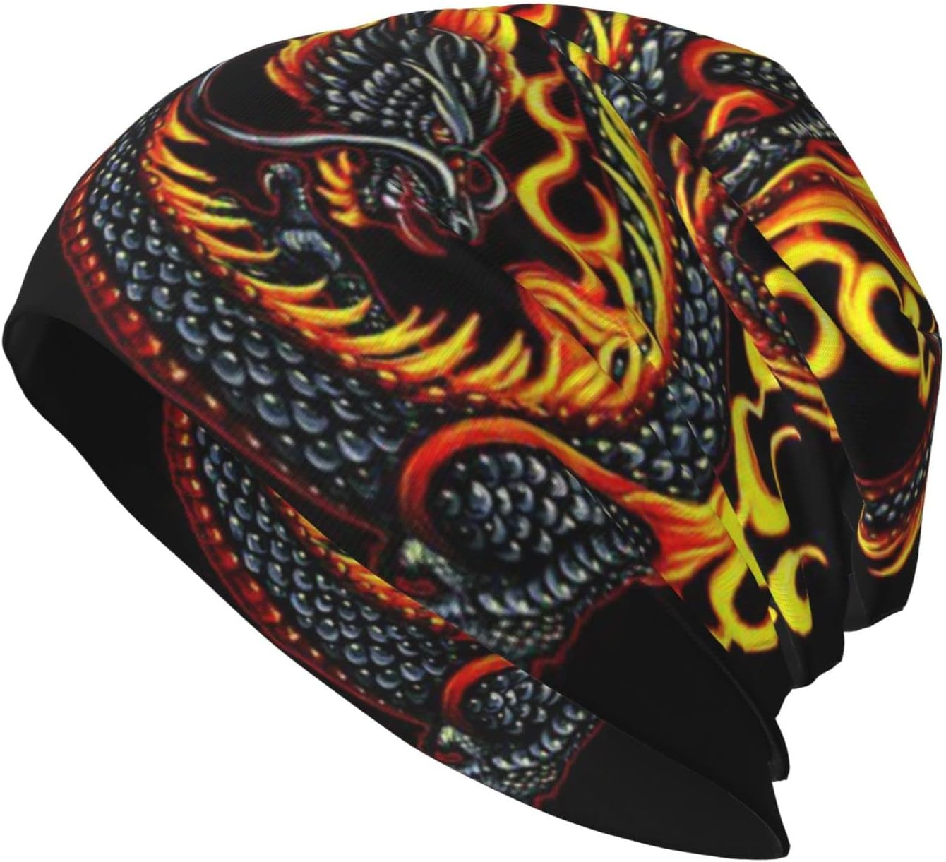 Fire Chinese Dragon Beanie Hat Stretch Scarf Head Wrap for Men and Women Winter Warm Outdoor Funny Hats Knit Cap, Fire Chinese Dragon, One Size image number 3