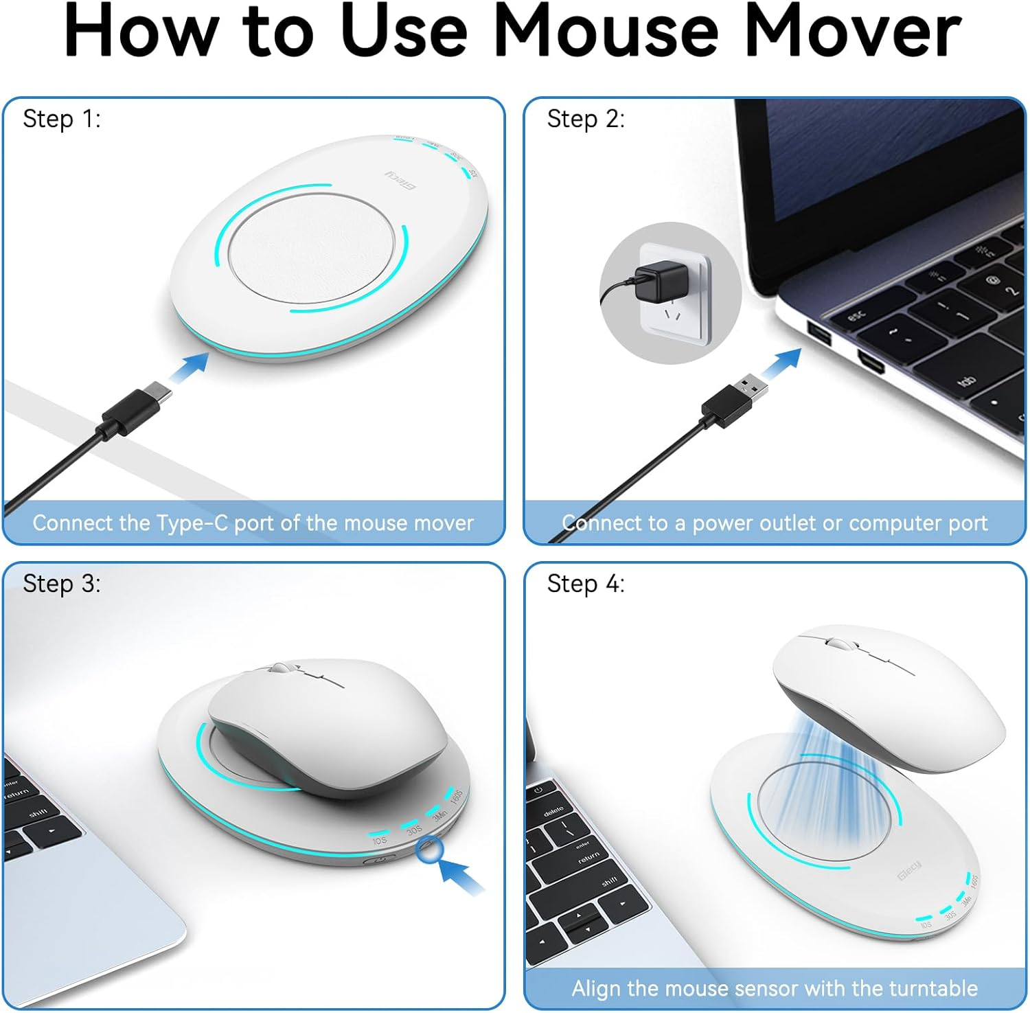 Giecy Mouse Jiggler with Timer Breathing Light, Undetectable Driver-Free Mover with Simulates Realistic Mouse Movement to Keep Computer PC Active (White) image number 2