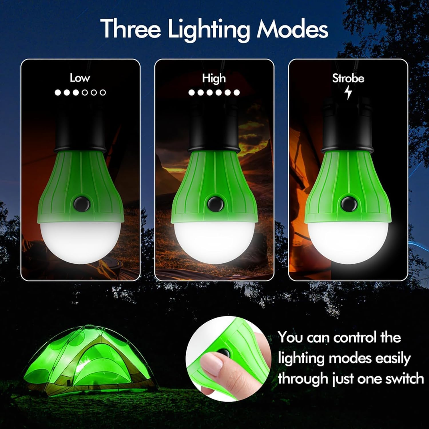 Compact Tent Light with Clip Hooks, Portable LED Hanging Tent Lights with 3 Lighting Modes, Dimmable Camping Lantern Bulbs for Emergency Backpacking Hiking Outdoor and Indoor, Batteries Not Included image number 4