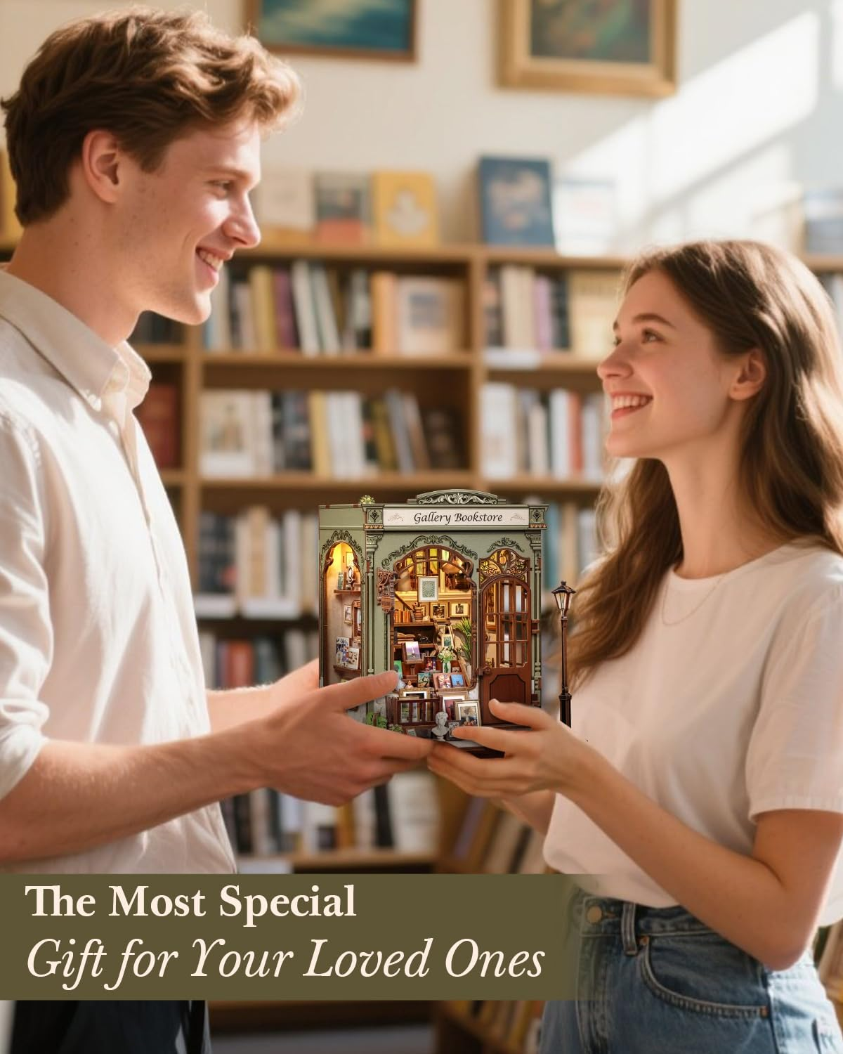 CUTEBEE Book Nook Kit - DIY Miniature House Dollhouse Kit for Adults, Library Booknook Mini House Bookshelf Decor 3D Wooden Puzzle for Family Ideal Gift (Gallery Bookstore) image number 5