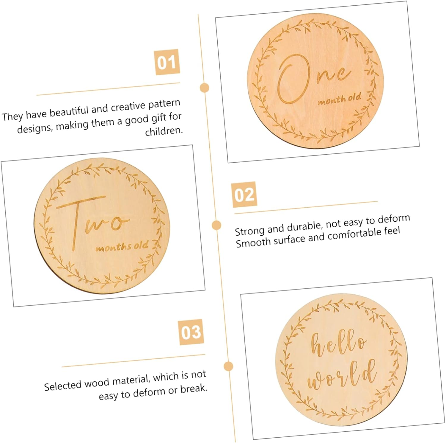 13Pcs Milestone Cards Wooden Carving Milestone Signs Photo Props for Newborns Love Newborn Gifts round Discs image number 6