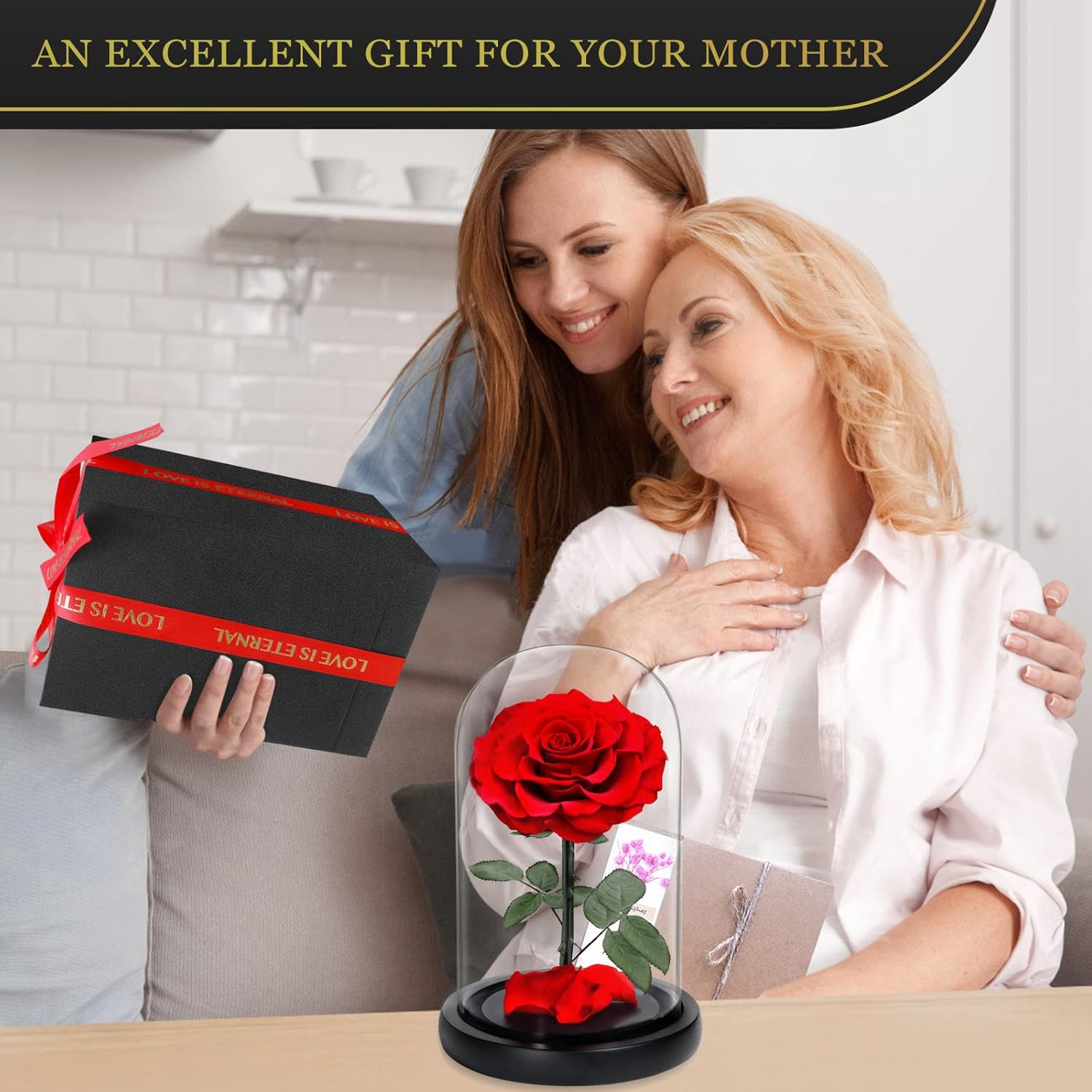 Forever Preserved Rose, Handcrafted Eternal Rose in Glass Dome, Beauty and the Beast Rose, Best Expression of Love for Women, Mother'S Day, Valentines Day, Christmas, Birthday, Anniversary - Red image number 2