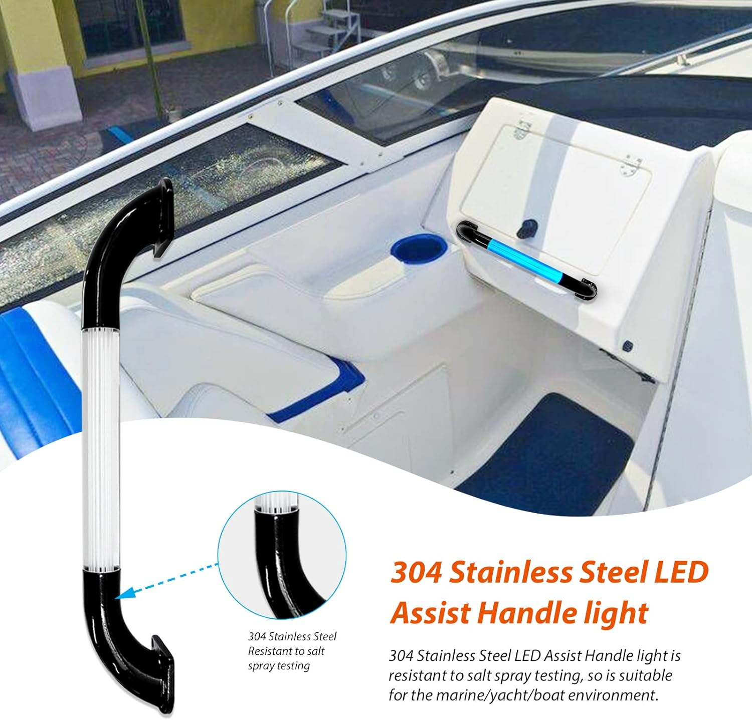 Dream Lighting LED Handle Assist Bar Light 12V Door Porch Entry Grab Bar Handles Lamp with Stainless Steel for RV Marine Yacht Boat Blue Lighting image number 4