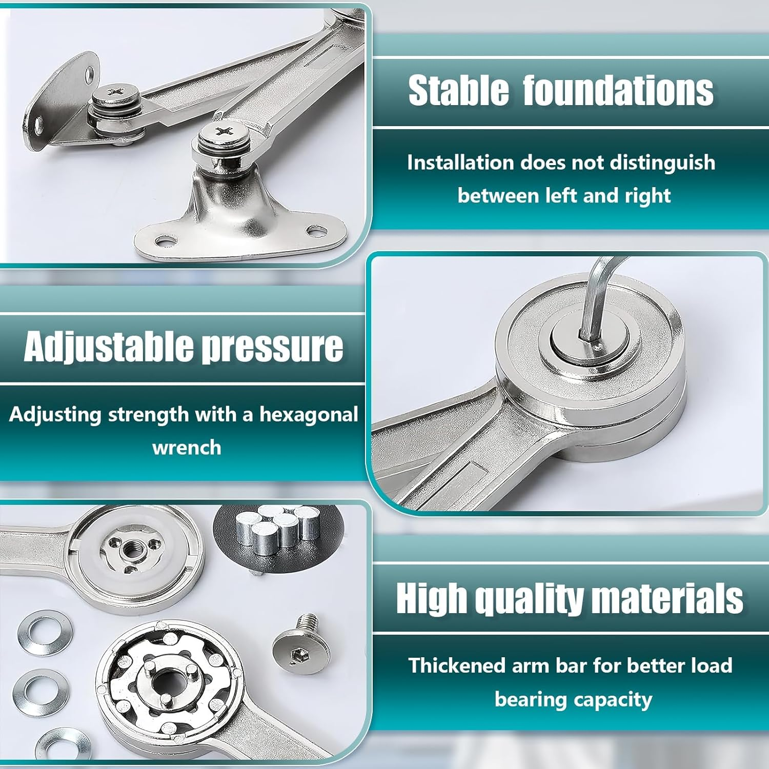 Soft Close Hinges, 2 Pack Adjustable Lid Support Hinge, Toy Box Hinges Soft Close for Closet, Cabinet, Wardrobe or Toy Box image number 5