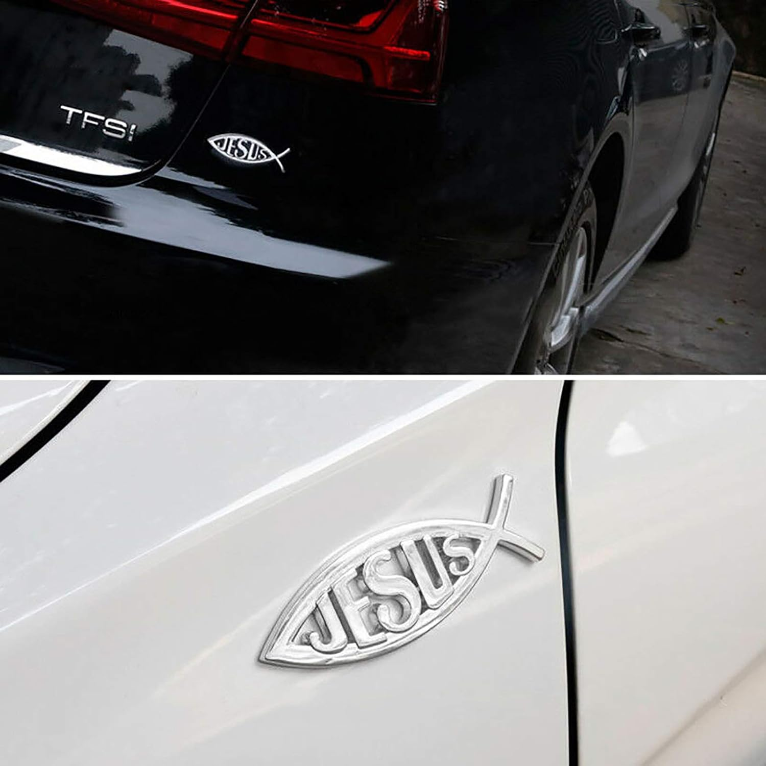 2Pcs Jesus Fish Decal Sticker Silver,3D Car Chrome Decal Emblem Sticker Religious God for Jesus Christian Fish Symbol image number 4