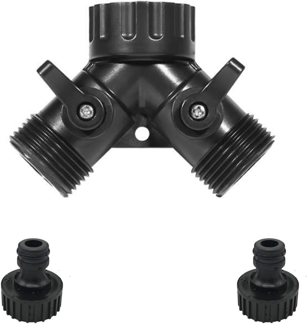 2 Way Garden Hose Splitter, Y Valve Connector with Dual Water Control Faucets, Black Plastic Tap Divider for Outdoor Watering