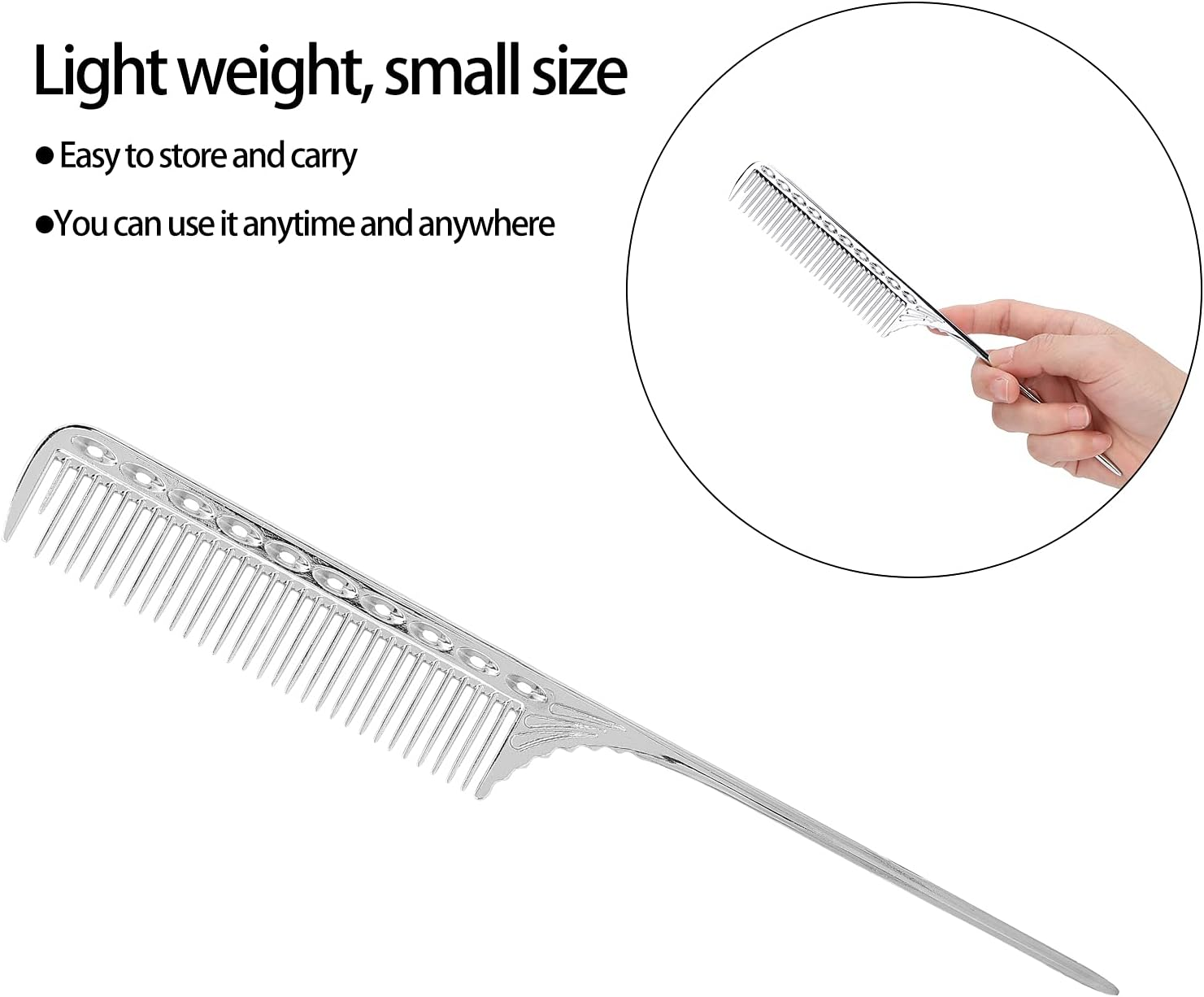 Professional Rat Tail Hair Comb, Parting Comb, Salon Hairdressing Styling Comb Barber Aluminum Metal Comb, Salon Comb (Silver)