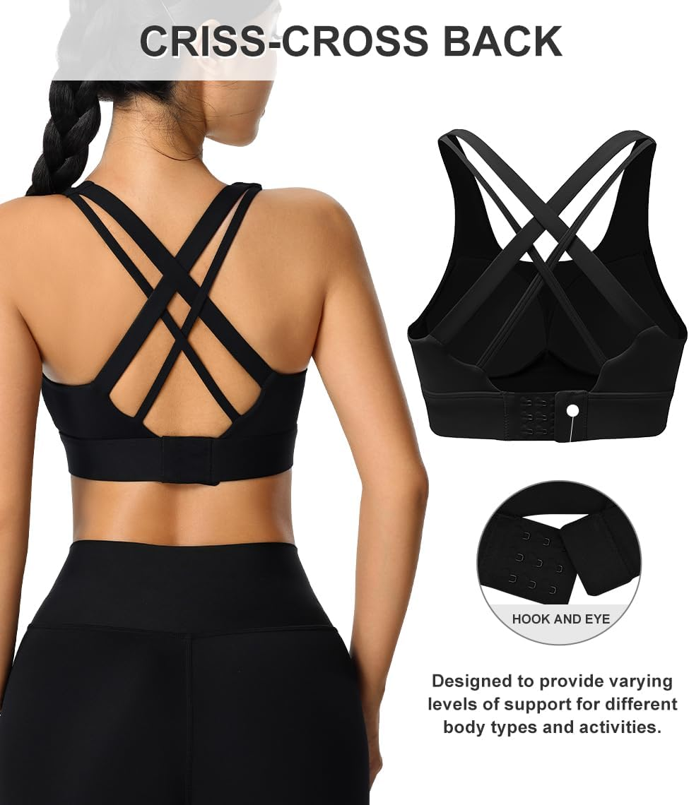 High Impact Sports Bra for Women - Criss-Cross Back, Molded Cups, Hook and Eye Closure - High Support Running Bra image number 7