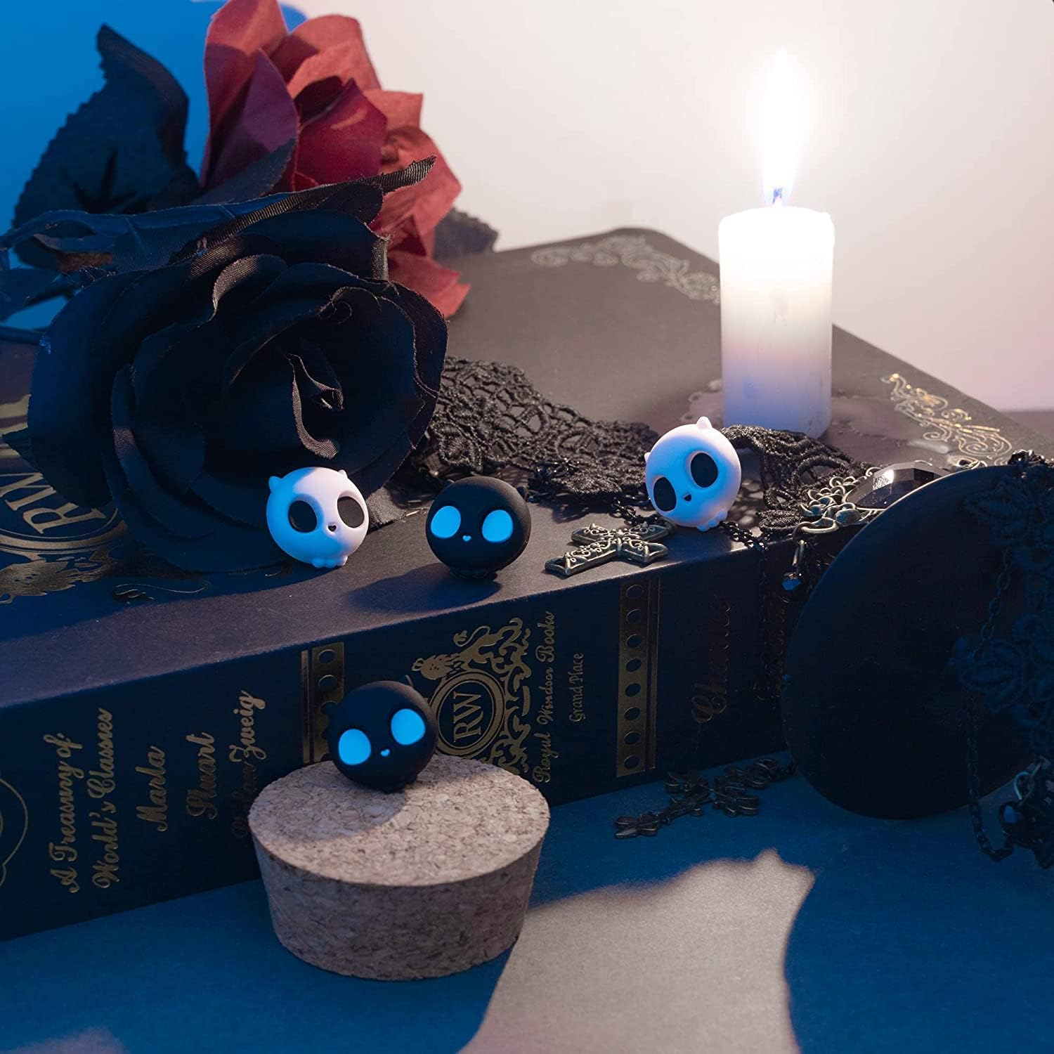 Geekshare Silicone Skull Steam Deck Thumb Grip Caps, Joystick Cover Compatible with Steam Deck Only,4Pcs (White & Black) image number 3