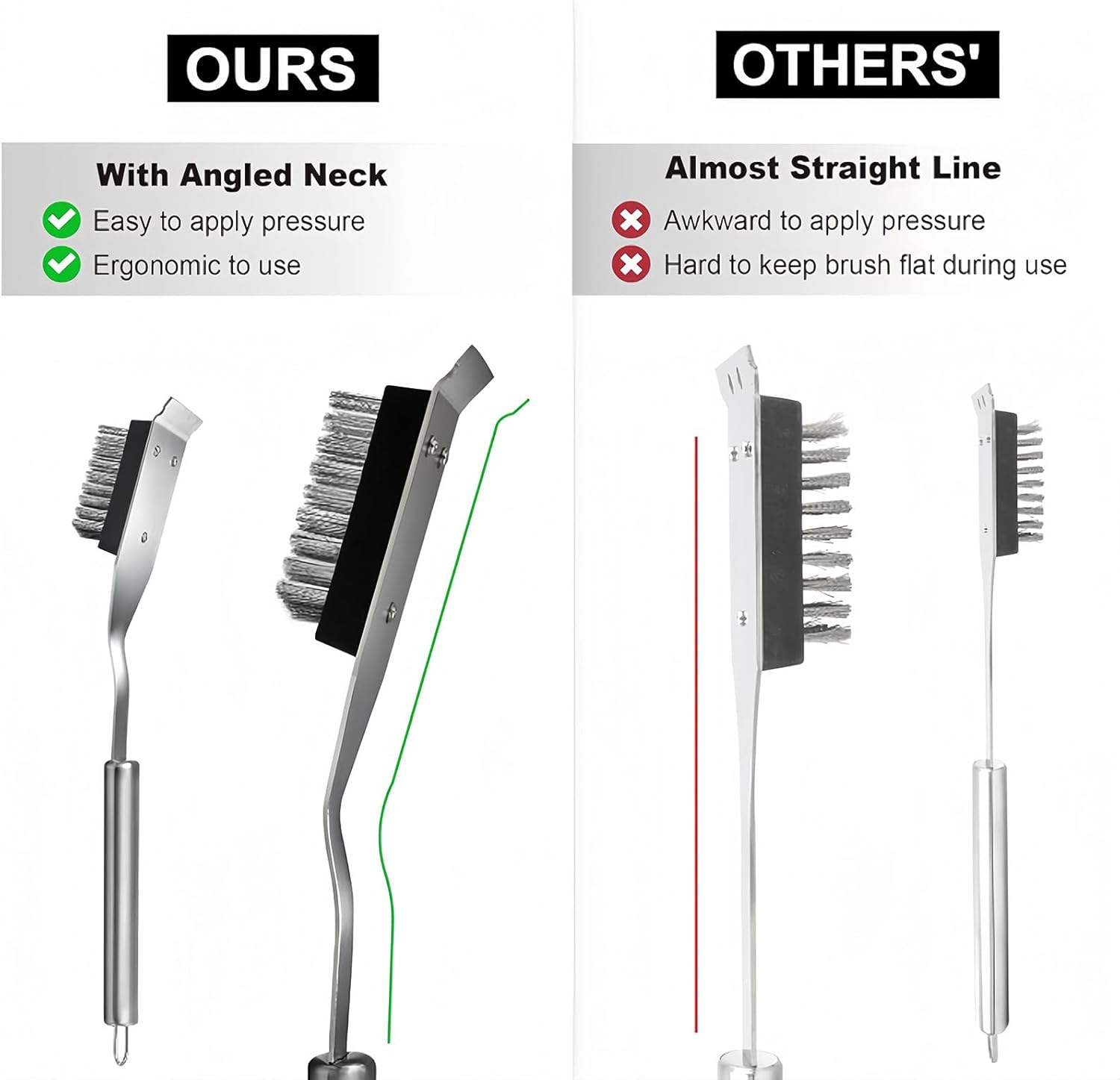 Grill Brush and Scraper - 16.5&rdquo; Wire BBQ Brush for Outdoor Grill, Safe Grill Cleaner Brush with 2PCS Replaceable Brush Heads, Essential BBQ Grill Accessories image number 2