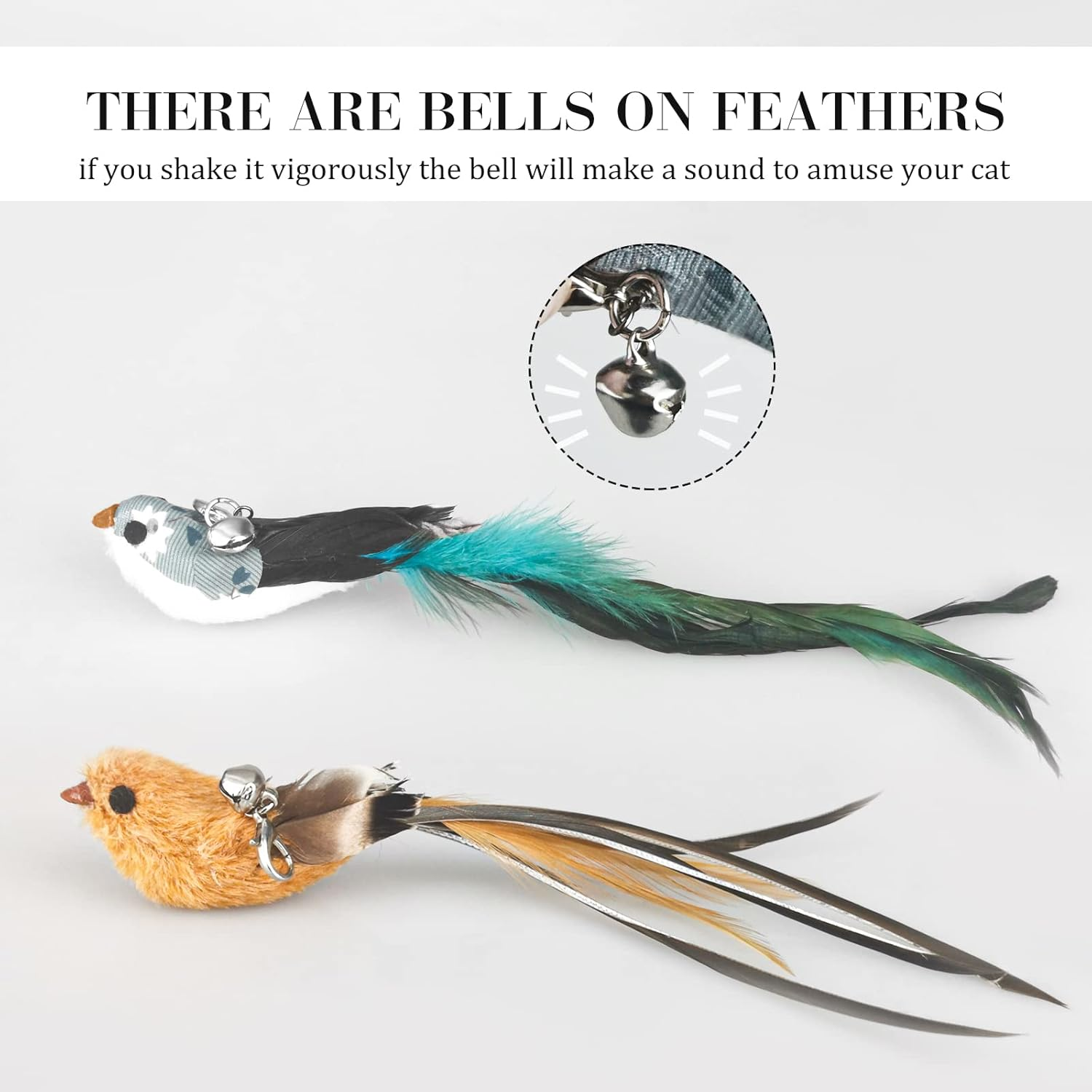 Andiker Interactive Cat Toy with Bell, Cat Wand with 2 Artificial Birds Replacement, Cat Feather Wand for Playing and Training, Funny Cat Sticks for Indoor and Outdoor Exercise (Blue+Brown) - Blue+Brown image number 2