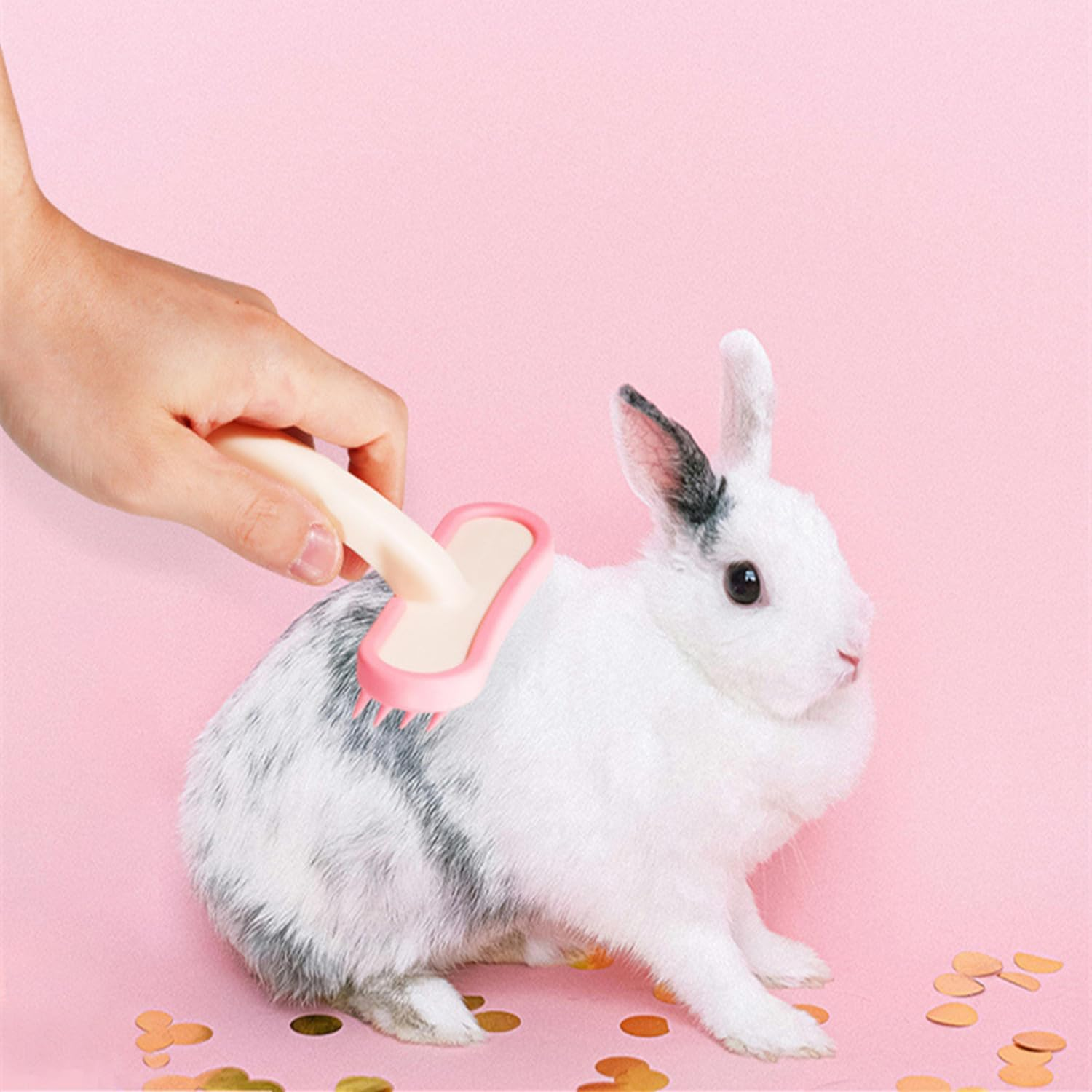 1 Pack Chinchilla Grooming Brush, Soft Silicone Pet De-Shedding & Bath Brush Gentle Massage Comb for Guinea Pigs, Rabbits, Hamsters, Small Animals, Kittens & Puppies（Pink）