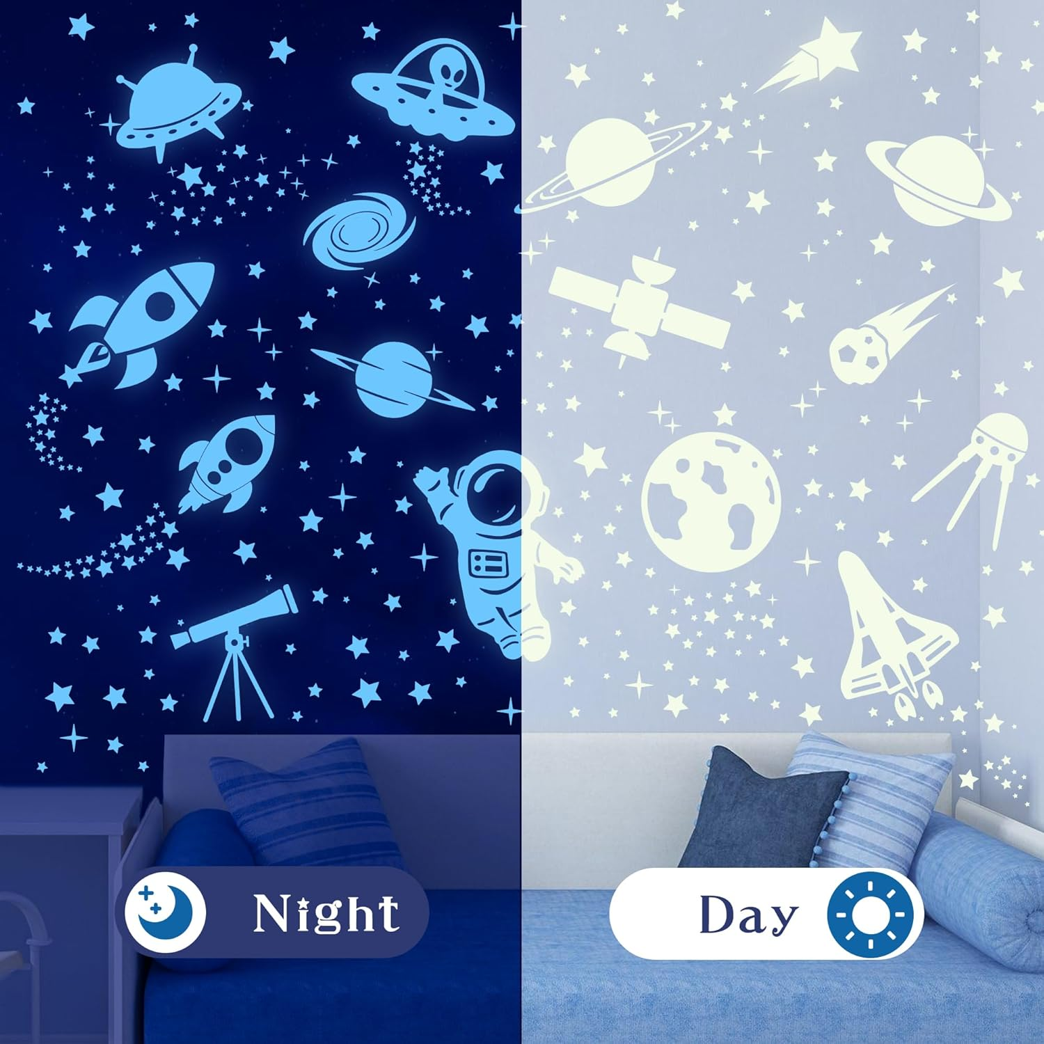 Glow in the Dark Stars Ceiling Space Wall Decals Glow in the Dark Astronaut Universe Galaxy Planet Wall Stickers Glowing Stars for Bedroom Living Room Decor