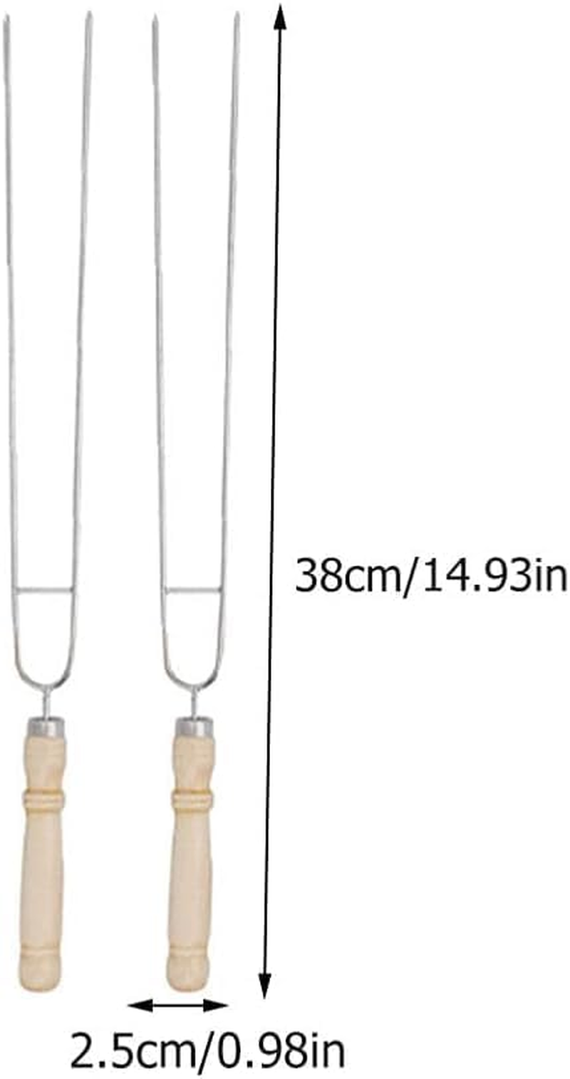 U Shape Stainless Steel BBQ Skewers, Kabob Skewer with Wood Handle Roast Needle Sticks, Double Prong Skewers-U-Shaped Barbecue Needle Chicken Wing Fork for BBQ Cookware Campfire Grill Cooking
