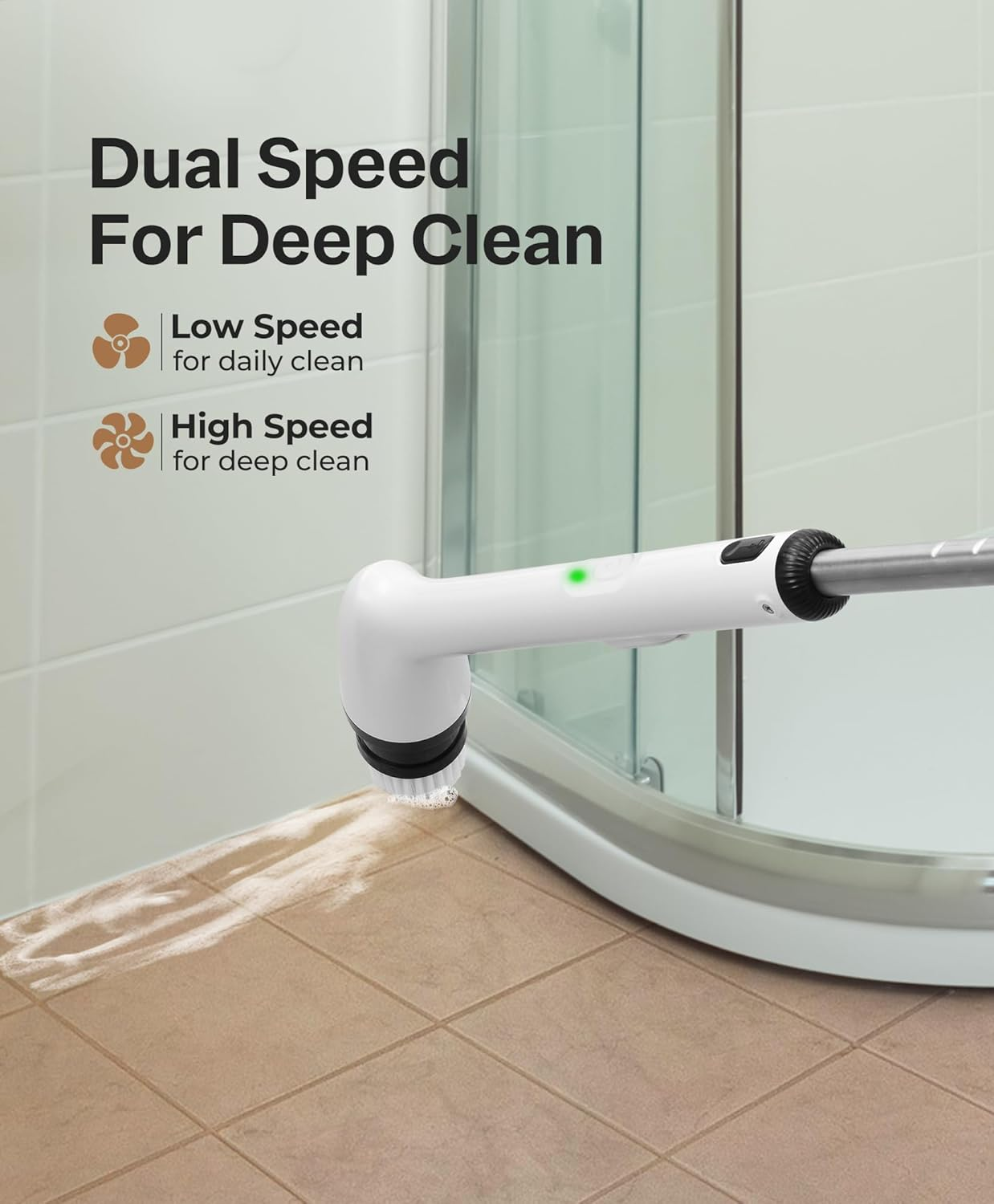 Lyrifine Electric Spin Scrubber, 2025 New Full-Body IPX7 Waterproof Bathroom Cleaner Brush, Shower Scrubber with Long Handle & 2 Speed, Heads Replacement, Cleaning Supplies for Tub Shower Tile Floor image number 4