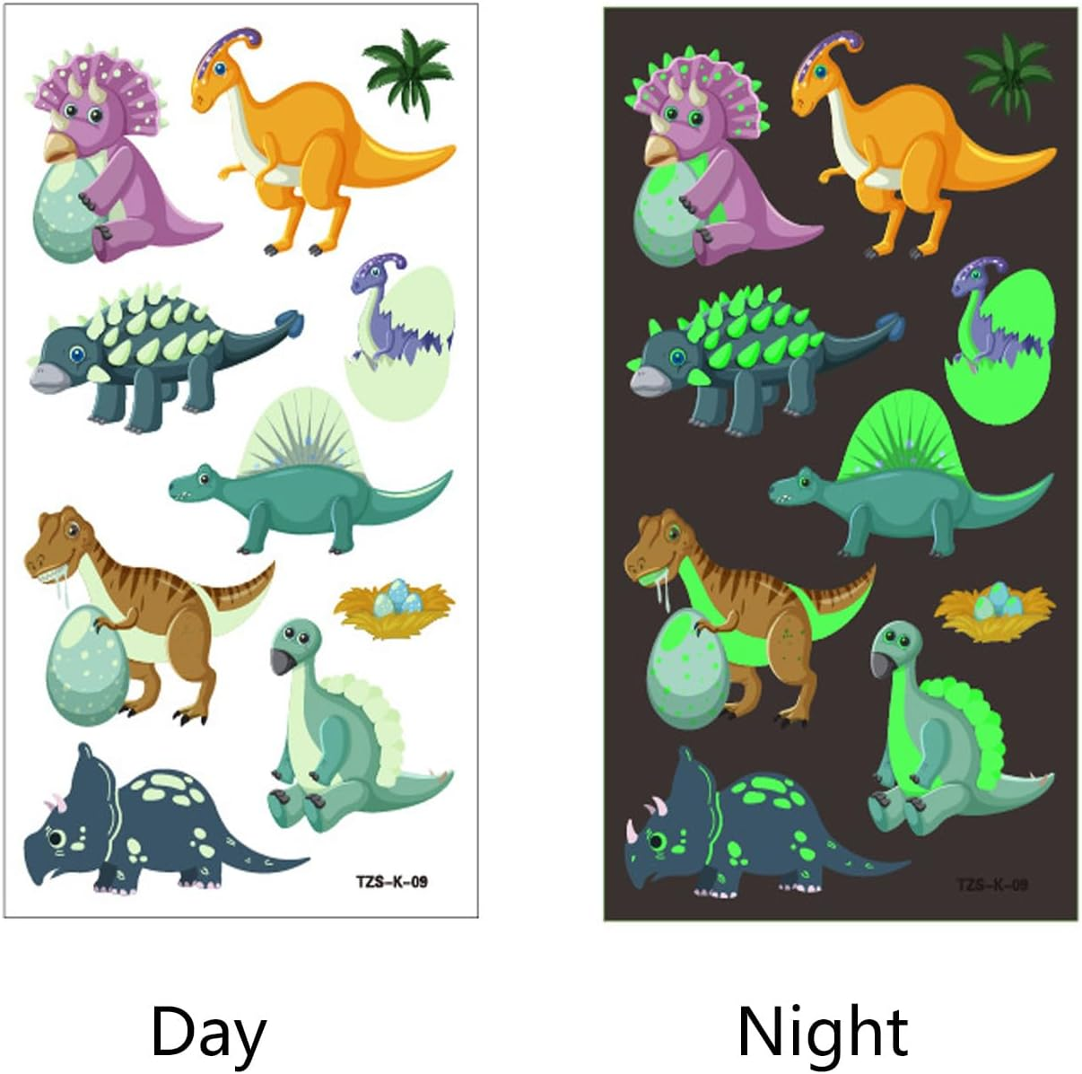 Dinosaur Temporary Tattoos for Birthday, 10Pcs Dino Cartoon Glow in the Dark Tattoos, Waterproof Fake Tattoos Body Face Stickers Decorations, Birthday Party Favor Supplies Gifts Dino image number 2