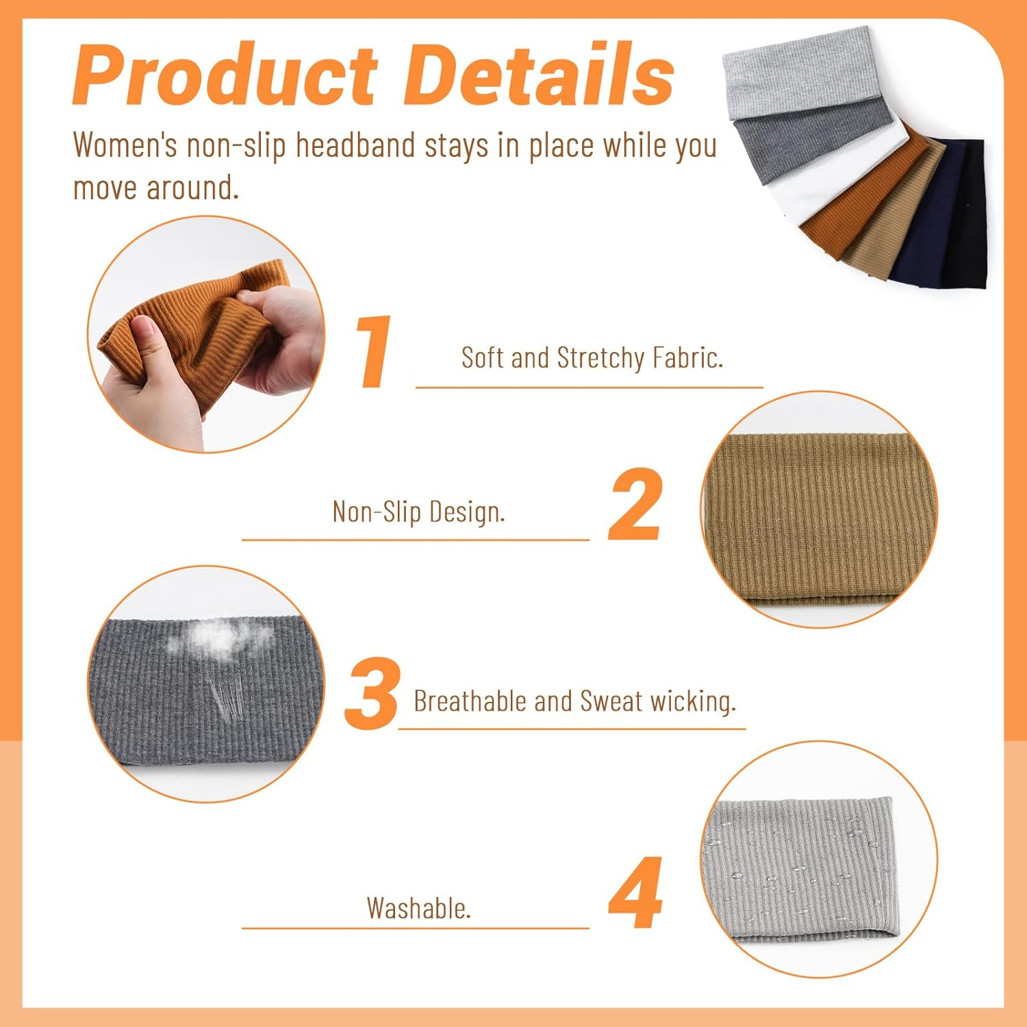 7Pcs Headbands for Women Non Slip Wide, Elastic Soft Head Bands for Women'S Hair Thick Stretchy Workout Yoga Fashion Hair Bands image number 6