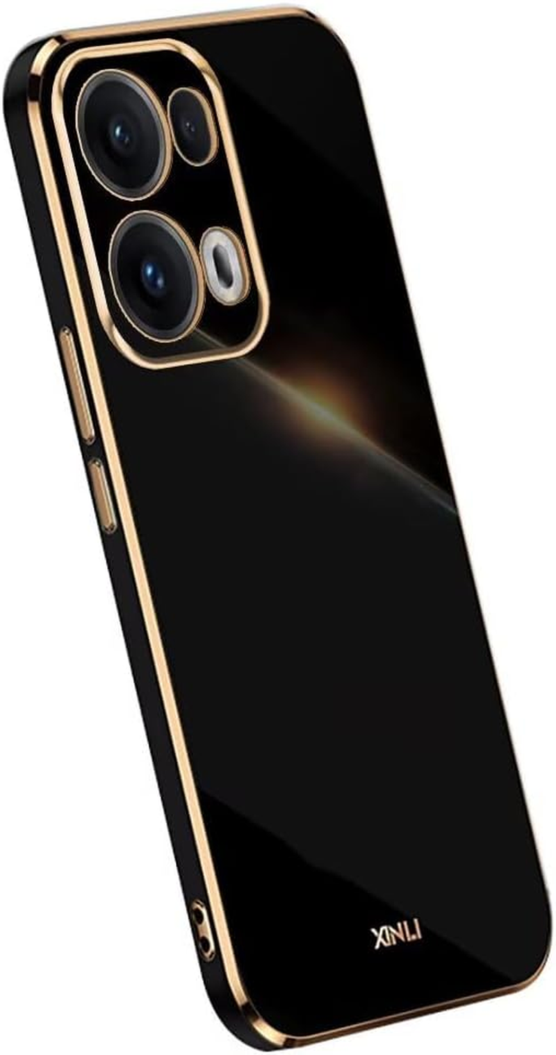 Topme Silicone Case for Oppo Reno13 Pro 5G / Oppo Reno 13 Pro 5G (6.83 Inches), [Gold Edge Style Mobile Phone Case] - Black