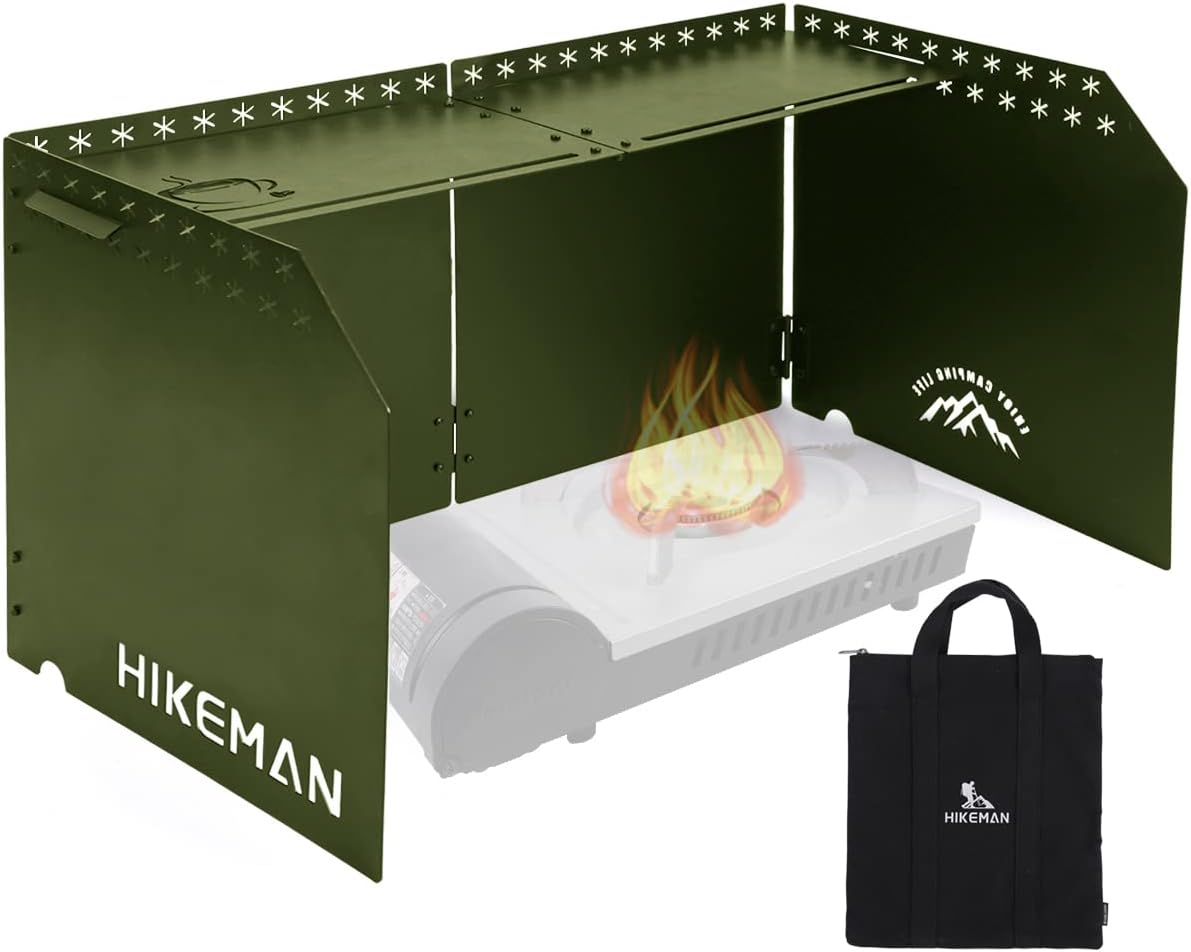 HIKEAMN Gas Stove Windshield - Folding Camping Stove Windshield Cooker Windscreen with a Storage Bag for Camping,Hiking,Picnic,Cooking（Black）