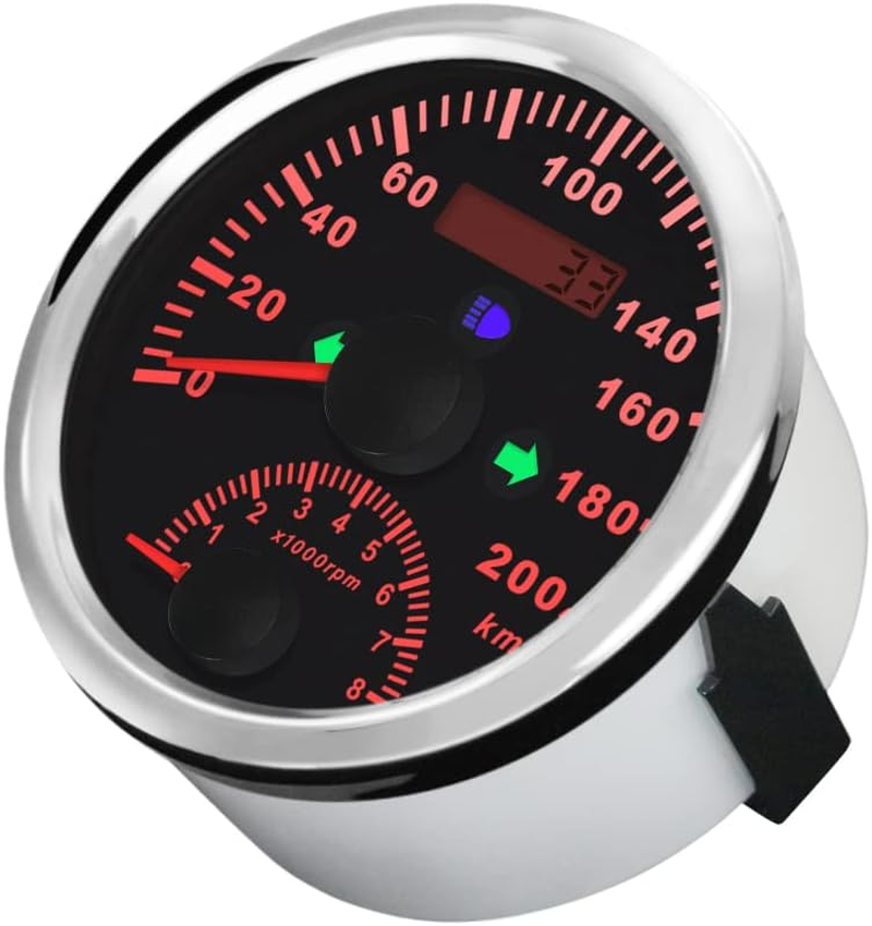 ELING 85Mm GPS Speedometer 0-200Km/H with Tachometer 0-8000RPM 12V with Backlight for Racing Motor Van (Black+Stainless Steel) image number 6