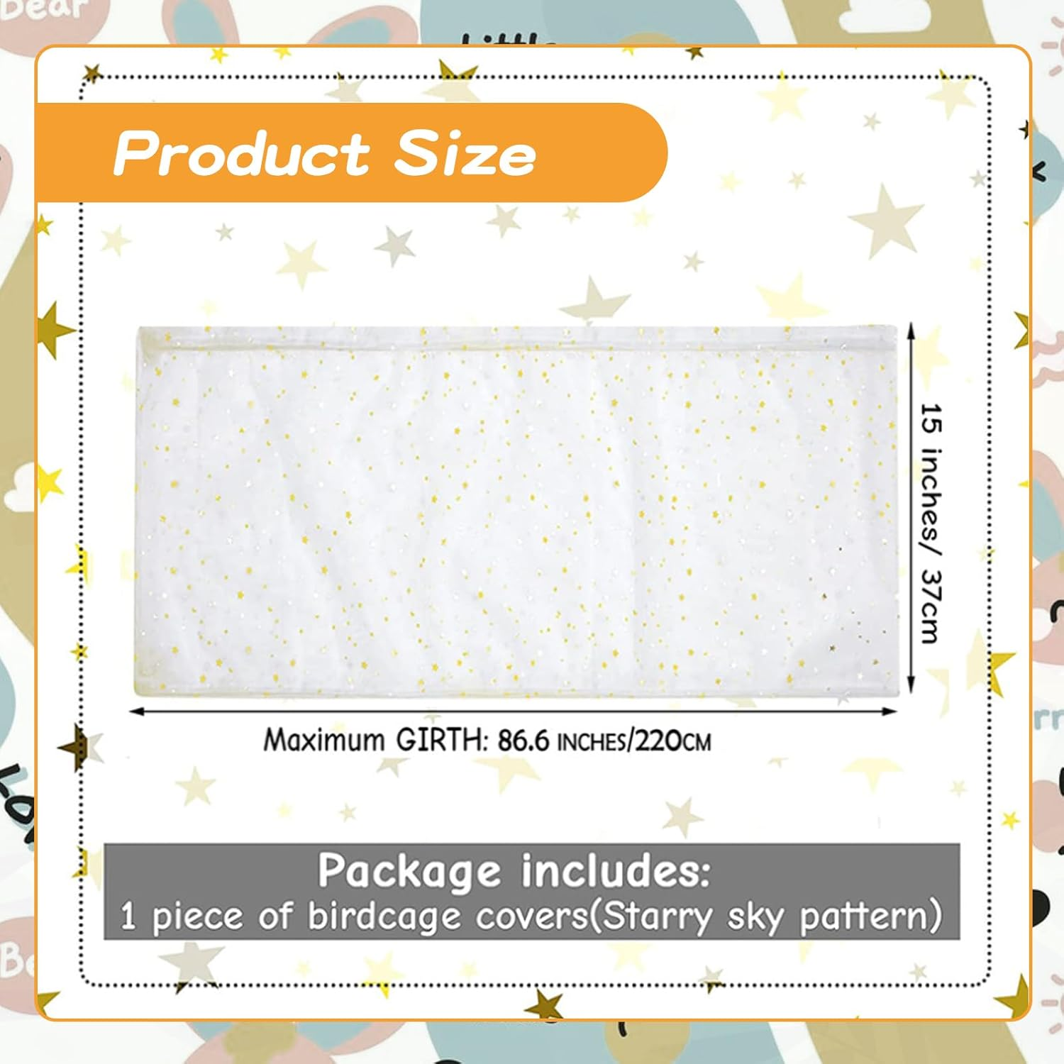 SUSOO Large Bird Cage Cover with Star Pattern Decoration- Bird Cage Seed Catcher with Adjustable Soft Nylon Mesh Net, Birdcage Cover Skirt Seed Guard for Cage Circumference 150Cm-220Cm/60&Prime;-86.6&Prime; image number 2