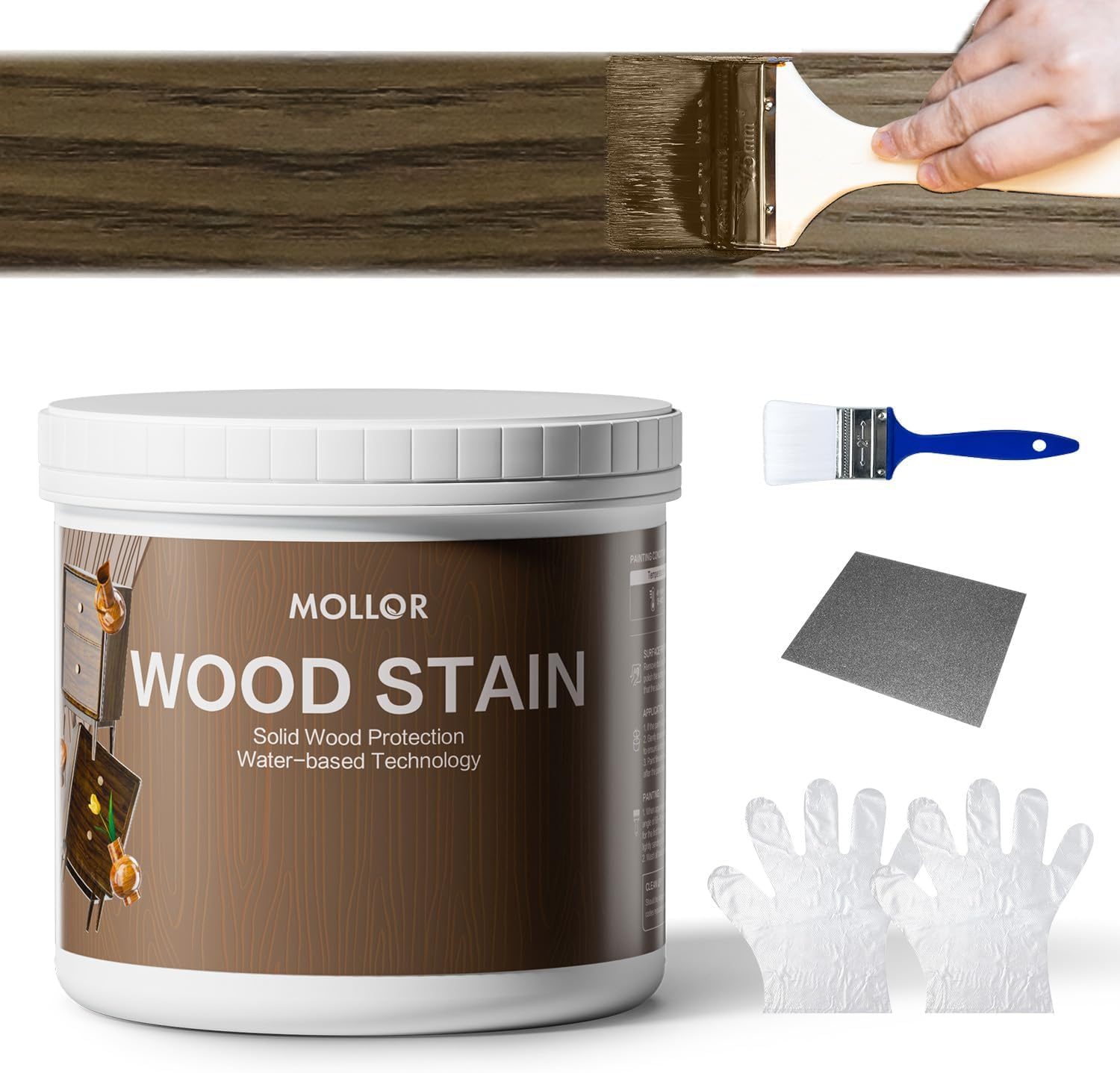 MOLLOR Wood Stain, 16 Oz Water Based Wood Stain and Sealer in One - No Priming, No Top Coat Required, Fast Drying|Low Odor|Non-Toxic, Perfect for Indoor and Outdoor Furniture (Black Walnut with Tools)