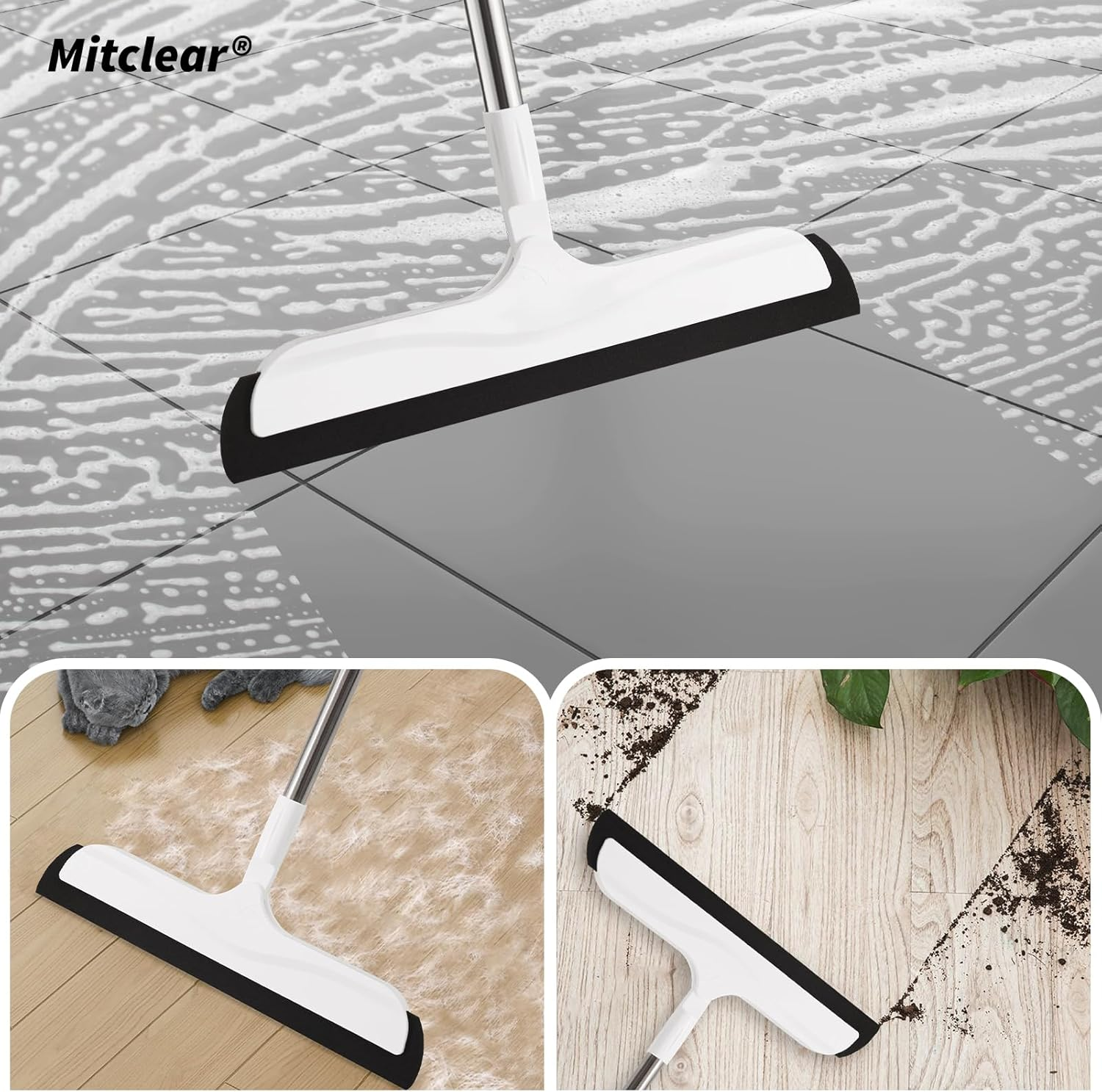 Mitclear Floor Squeegee with Adjustable Handle(50In), Foam Squeegee for Wet Room, Floor Water Cleaning Wiper for Bathroom Shower Kitchen Pet Hair image number 3