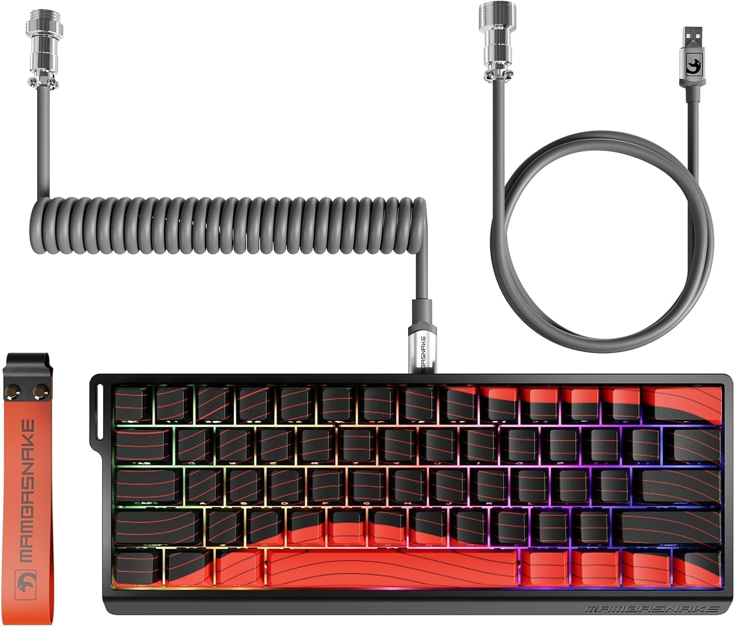 MAMBASNAKE X60 HE 60% Bt/2.4G/Wired Tri-Mode Gaming Keyboard Adjustable Actuation,Rapid Trigger Magnetic Switch Mechanical Keyboard,Rgb Backlit,8Khz Polling Rate with Coiled Cable for Pc/Mac-Red image number 2