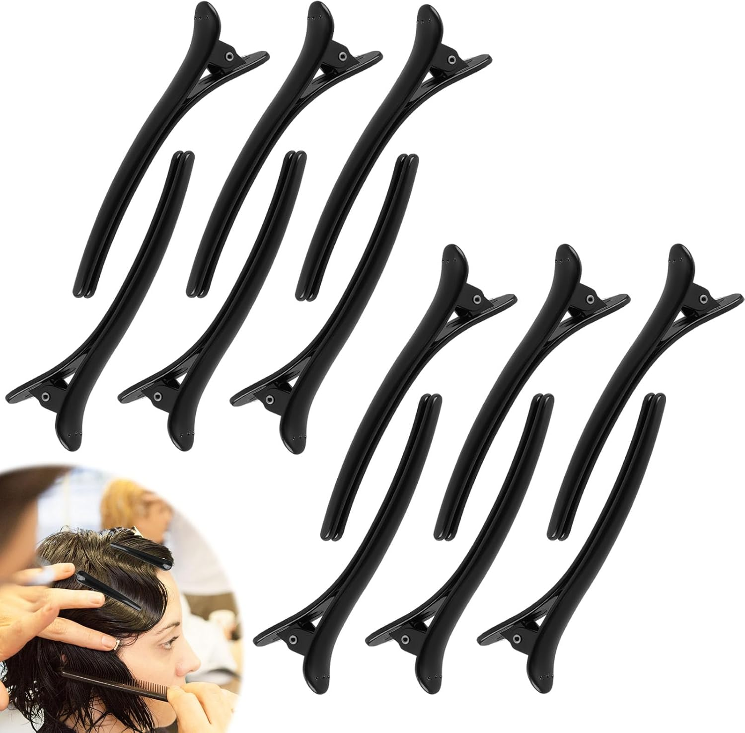 12 Pcs Alligator Hair Clips, Duck Billed Clip for Styling Sectioning 4" Size Frosted Material, No Crease Design for Easy Styling and Sectioning with Silicone Band(Black) image number 1