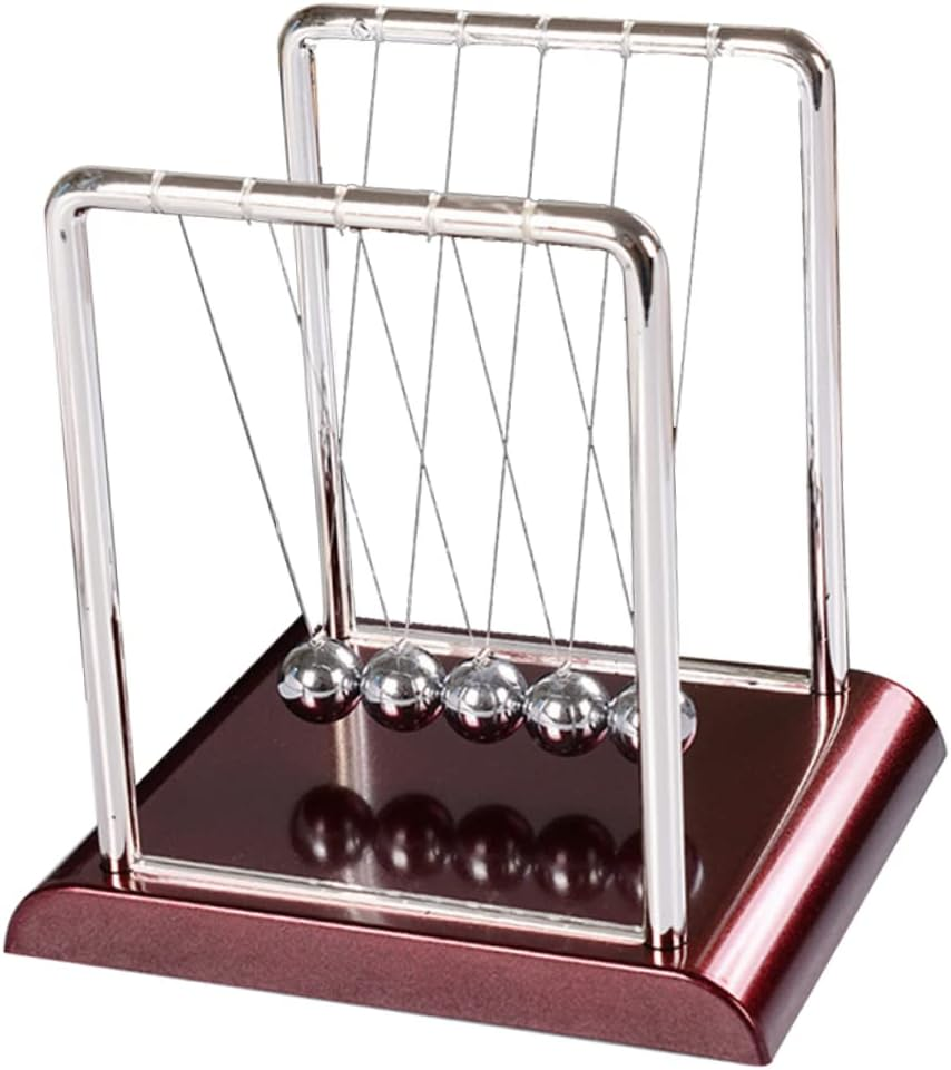 Ibasenice Pendulum Swinging Decorations - Metal Pendulum Swinging Balance Balls Newtons Cradle Balance Balls with Red Base Office Set Desk Accessories image number 3