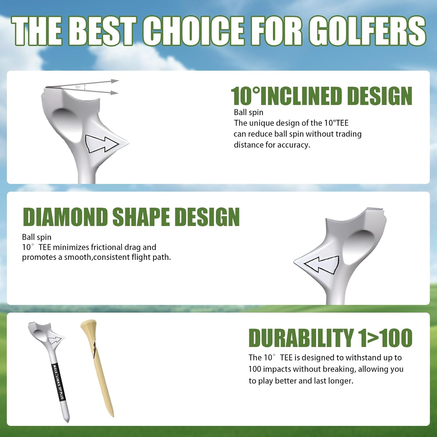 Viiotu 10 Pcs Premium Golf Tees - Durable Plastic Golf Tees Enhance Golf Shot Distance & Precision - 10&deg;Tee Golf Equipment Accessories image number 4