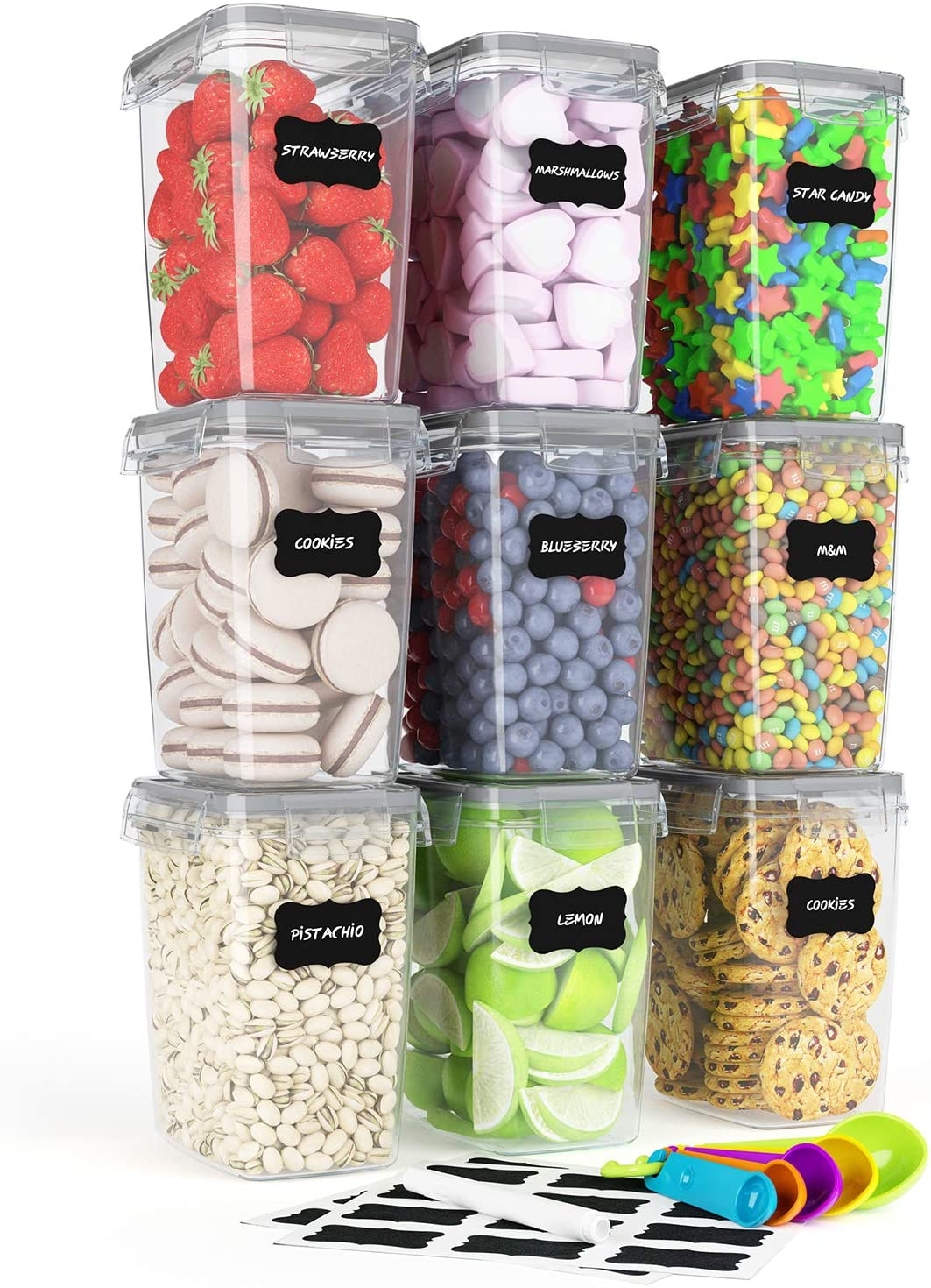 Airtight Food Storage Containers 9 Pieces 1.5Qt / 1.6L- Plastic PBA Free Kitchen Pantry Storage Containers for Sugar, Flour and Baking Supplies - Dishwasher Safe image number 2