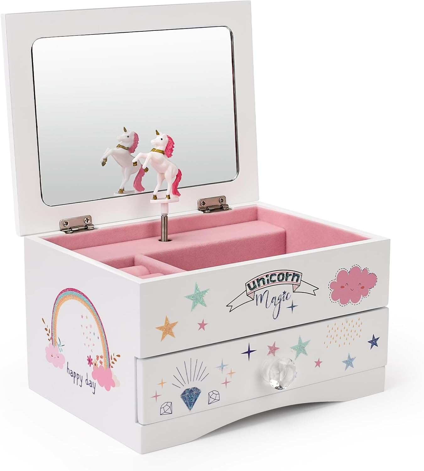 Aliz Unicorn Music Jewelry Box for Girls and Teens - Wooden Jewelry Storage Box with Glittery Unicorn Design - Charming Room Decor and Childhood Memories Keepsake Box (Magic Unicorn) image number 5