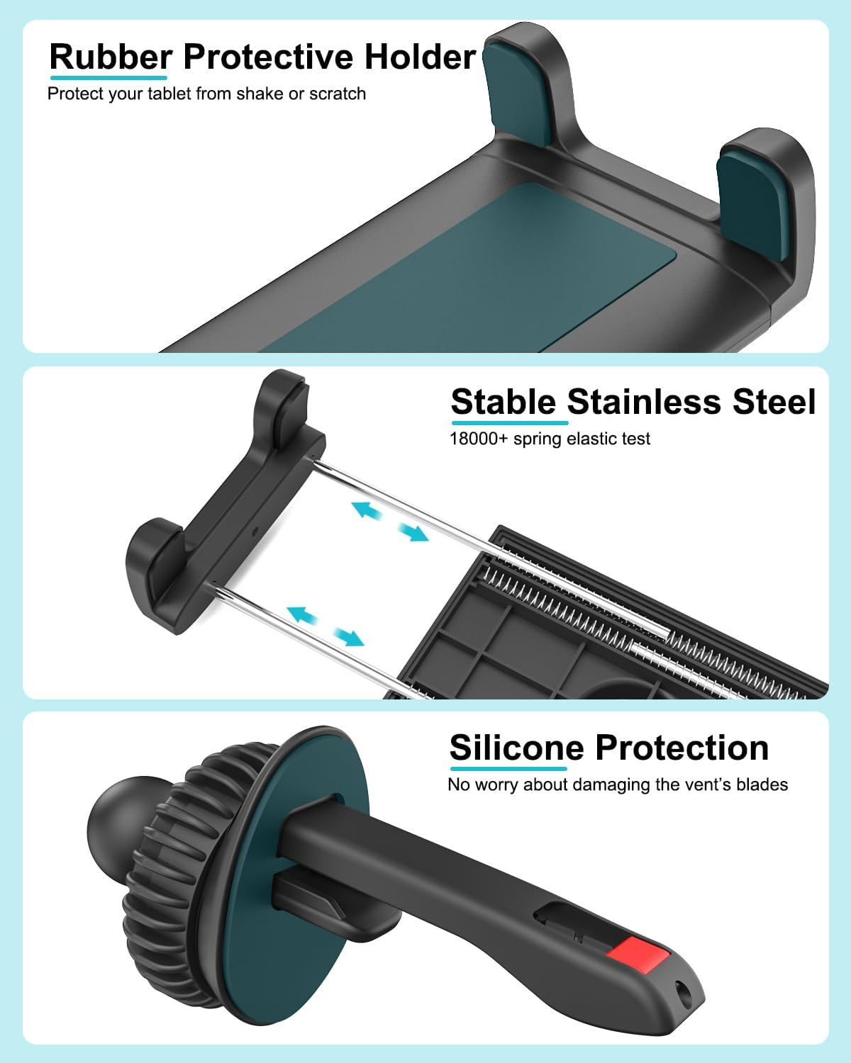 Woleyi Car Vent Tablet Mount for Car, [Upgrade Clip Never Fall] Air Vent Tablet Holder, 360&deg; Adjustable Truck A/C Hook Cradle for Ipad Pro 11 Air Mini, Z Fold, Galaxy Tab, Iphone, 4-11" Tablet & Phone image number 2