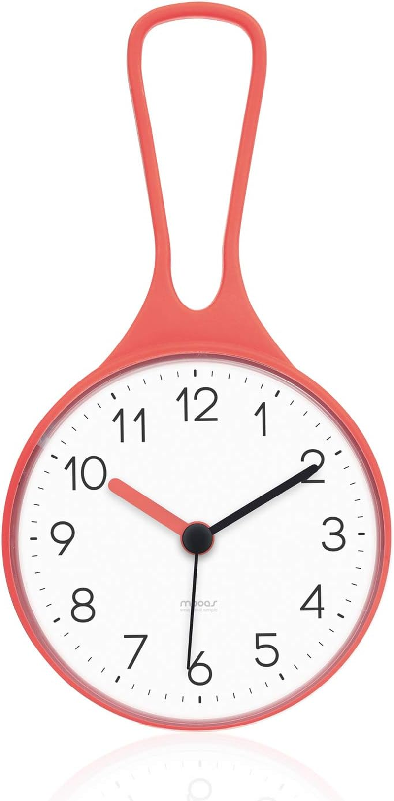 Mooas Loop Bathroom/Waterproof Shower Clock, Hanging with Hook, Kitchen Clock, Non-Ticking Battery Operated (Gray)