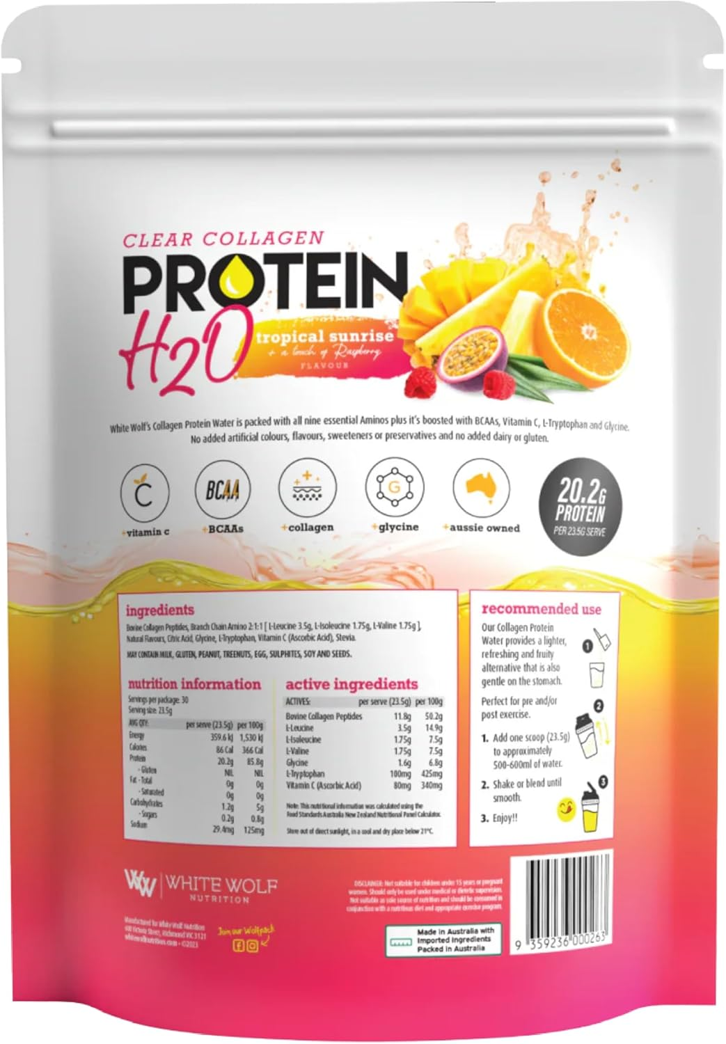 White Wolf Nutrition Protein H2O - Tropical Sunrise 705G image number 1