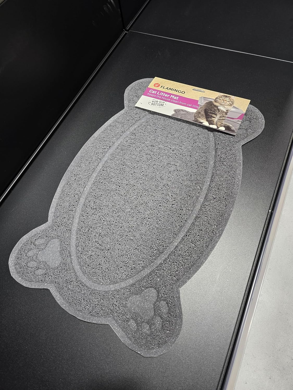 Flamingo Randy Cat Litter Tray Mat - Grey | 58.5 &times; 38 Cm | Clean Paws & Clean Floor! image number 1