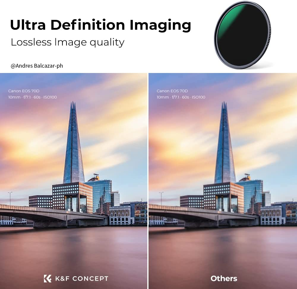 K&F CONCEPT 49Mm ND1000 (10-Stop Fixed Neutral Density) ND Filter with 28 Multi-Coated Optical AGC Glass Waterproof Camera Lens Filter- for Long Exposure Photography (Nano-X Series) image number 3