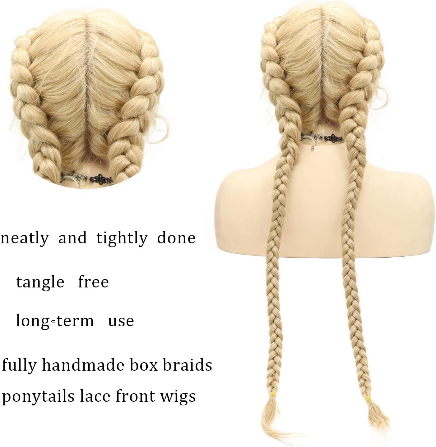 613 Blonde Synthetic Double Braid Lace Front Wig with Baby Hair Natural Looking Long Braided Wigs for Black Women Glueless Heat Resistant Fibre Handmade Twist Braids Hair