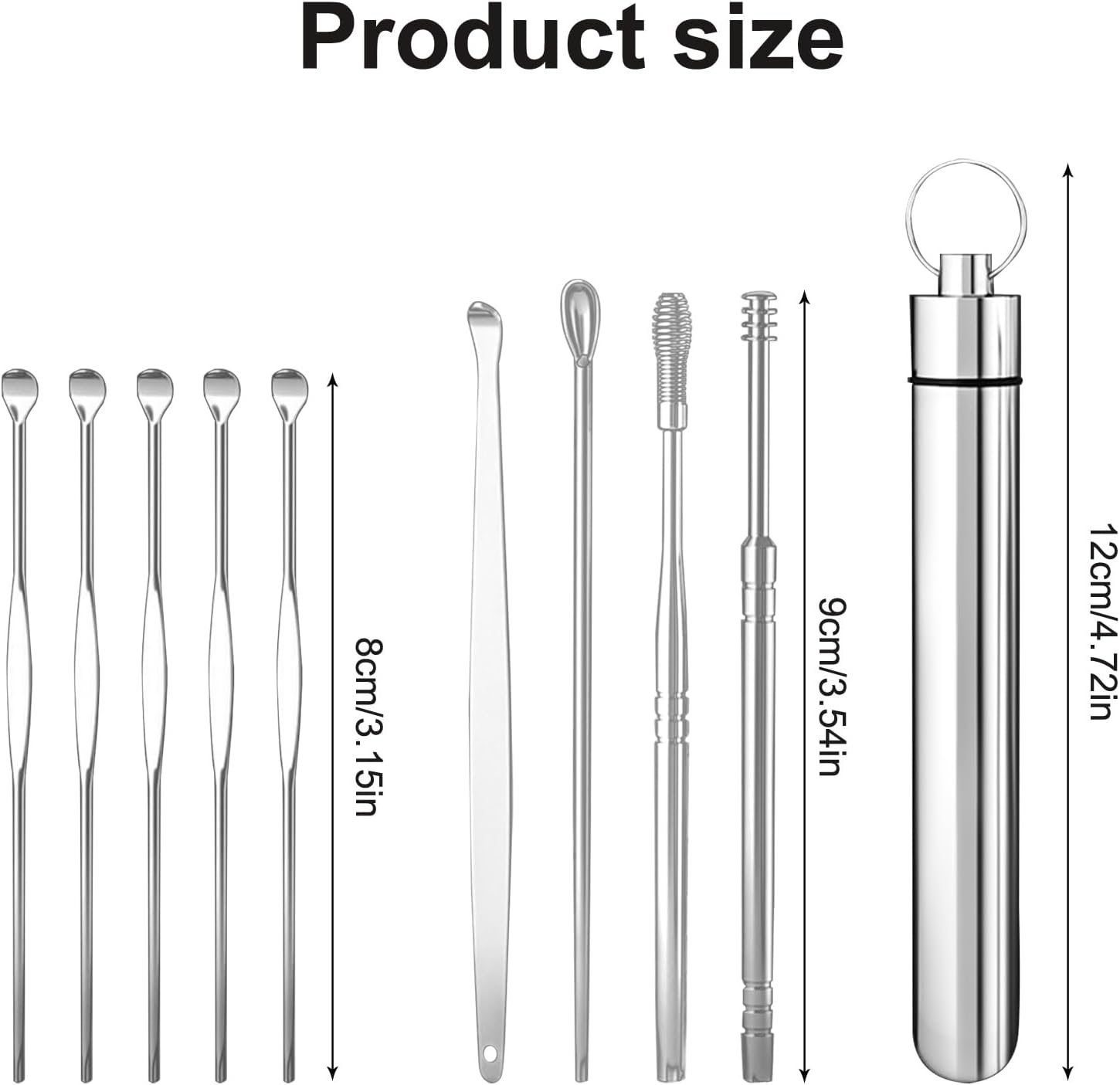 10 Pcs Ear Pick Earwax Removal Kit, Stainless Steel Ear Wax Remover Cleaner Earpick Ear Cleaning Tool Set, Ear Curette Tool with Premium Silver Aluminum Tube Packaging image number 4