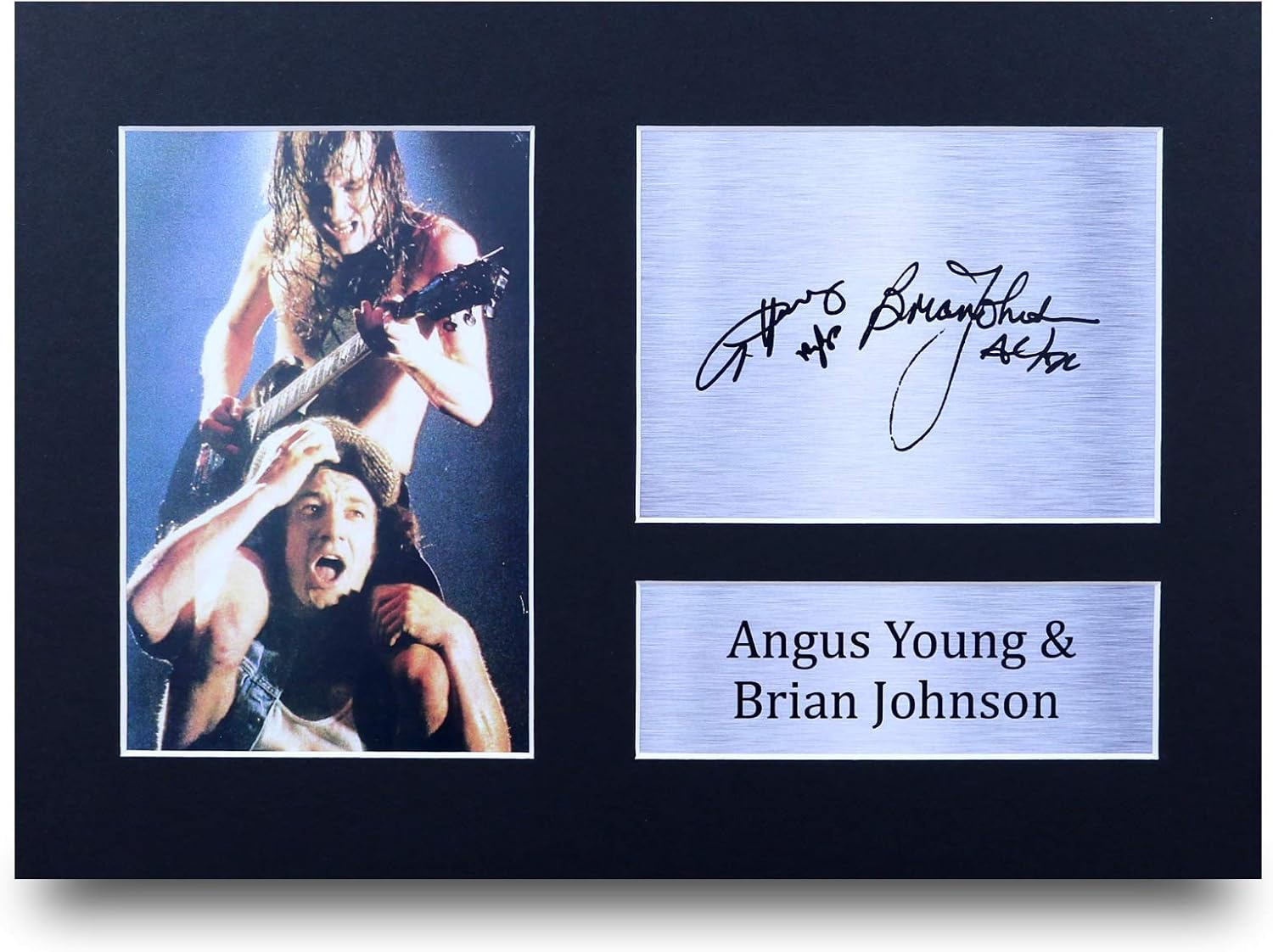 HWC Trading A3 FR ACDC Rock Music Malcolm Angus Young Brian Johnson Gifts Signed Autograph Picture with a Gold Disc Image Print for Music Memorabilia Fans - A3 Framed
