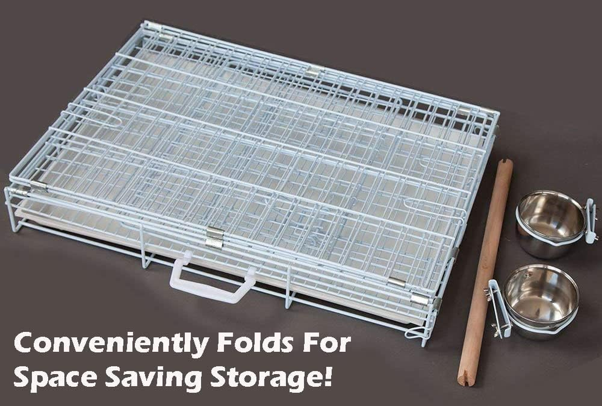 Durable Easy Portable Metal Travel or Veterinary Collapsable Parrot Bird Carrier Beaks Proof Cage with Stainless Steel Feeder Bowls Natural Wooden Perch Stand image number 1